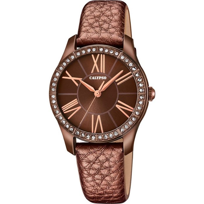 CALYPSO WATCHES Quarzuhr Calypso Damen Uhr K5719/6 Fashion Leder (Armbanduhr) Damen Armbanduhr rund Lederarmband braun Fashion