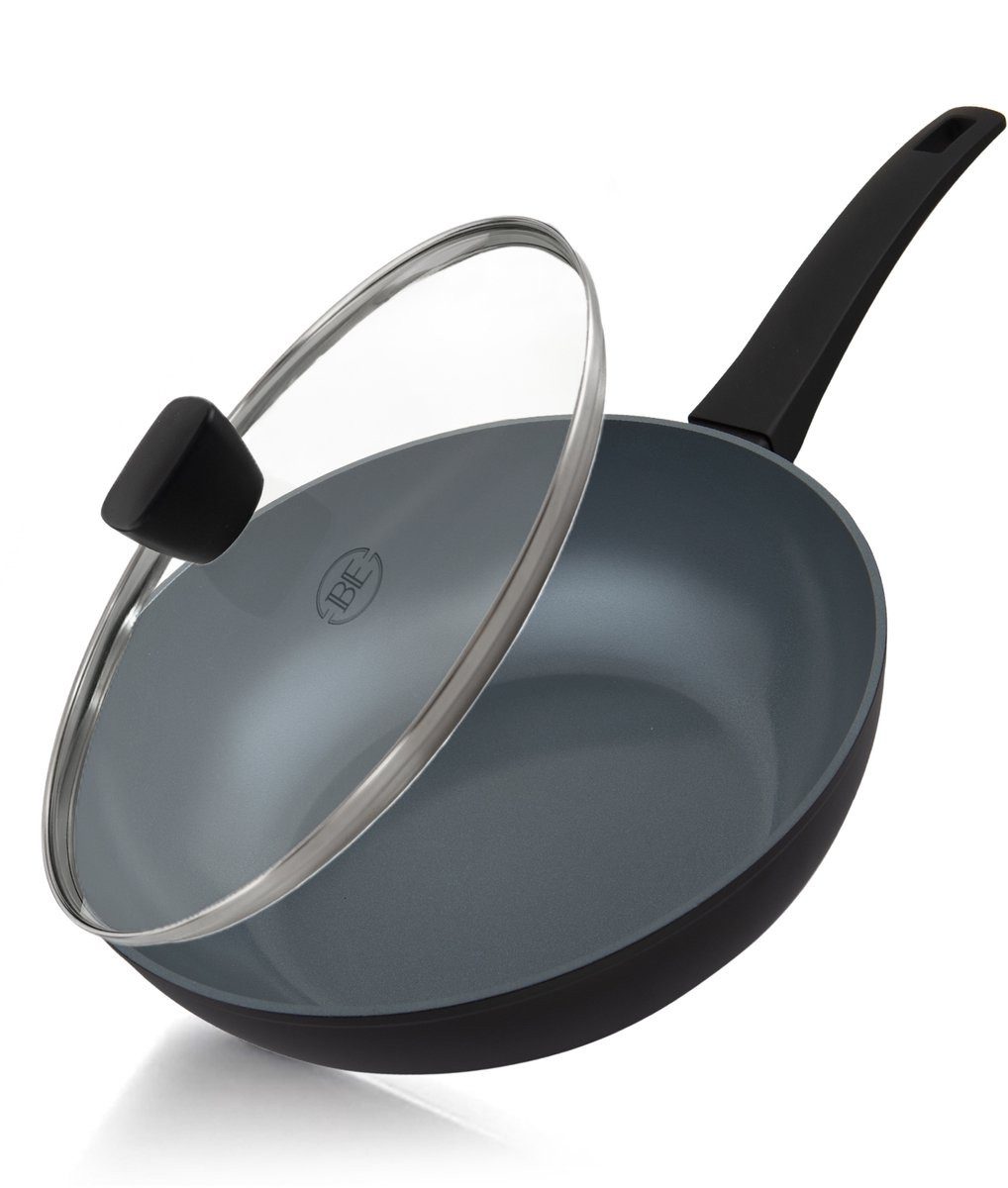 BE Living Wok Delight-Serie Keramik PFAS-frei für Induktion, Edelstahl (1-tlg., mit Glasdeckel), PFAS-freie Keramik-Antihaftbeschichtung, induktionsgeeignet