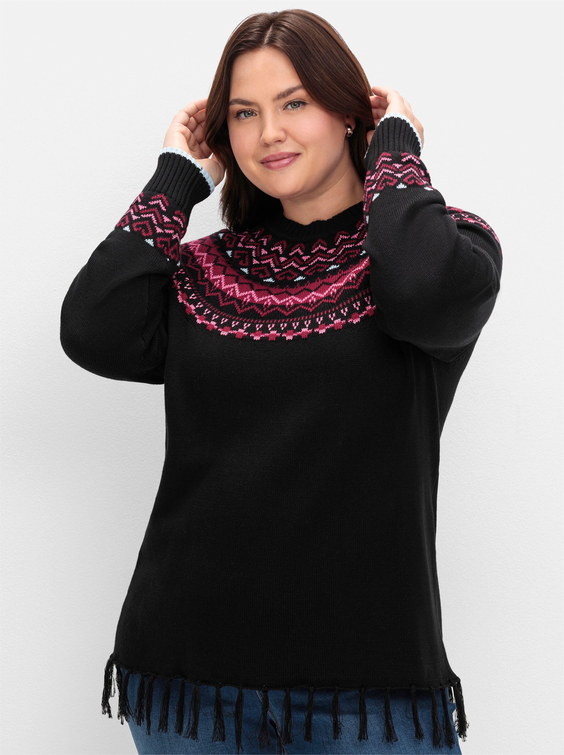 Sheego Strickpullover Norwegerpullover . mit Fransen am Saum günstig online kaufen