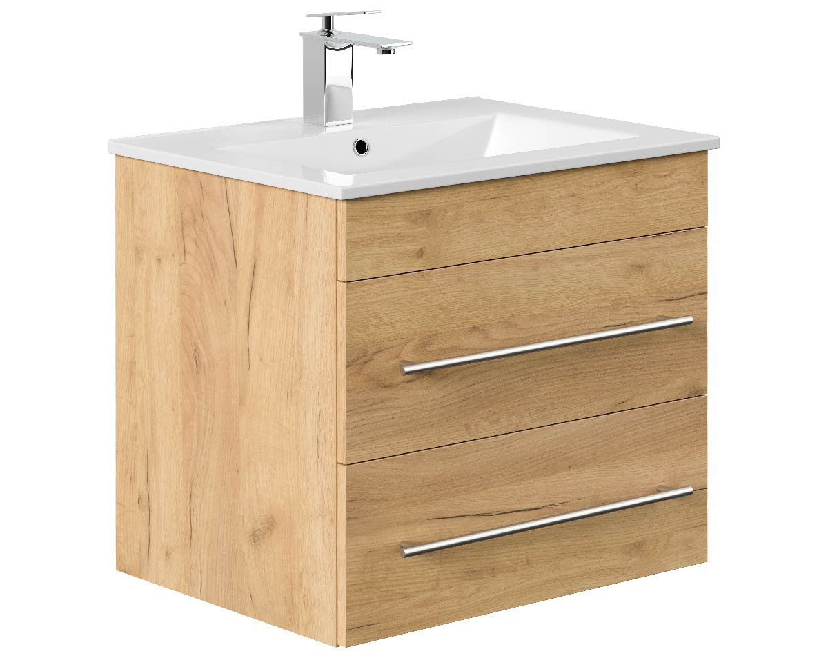 Posseik Waschtisch-Set Badmöbel Waschtisch KlassikX 60cm, inkl. Waschbecken, gold-eiche, (Badmöbel Set, 1-St., Waschtisch Set)