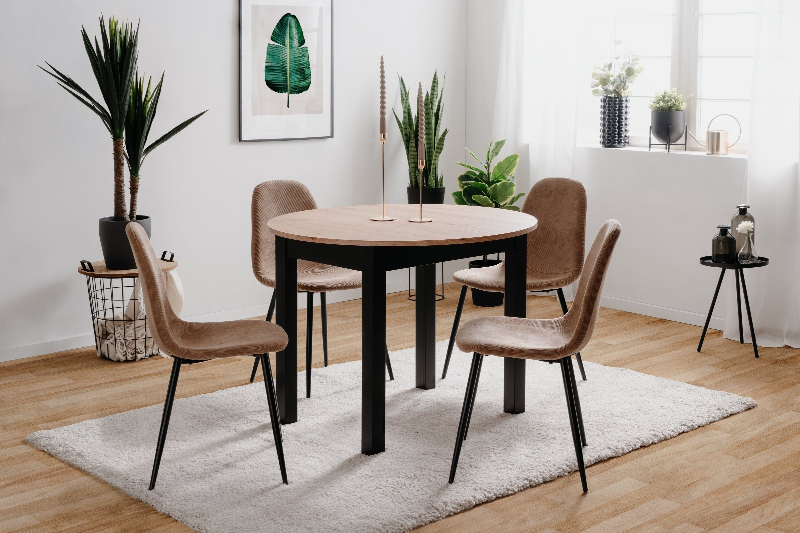 freiraum Esstisch Coburg, in Artisan Oak / schwarz - 100x76x100cm (BxHxT)