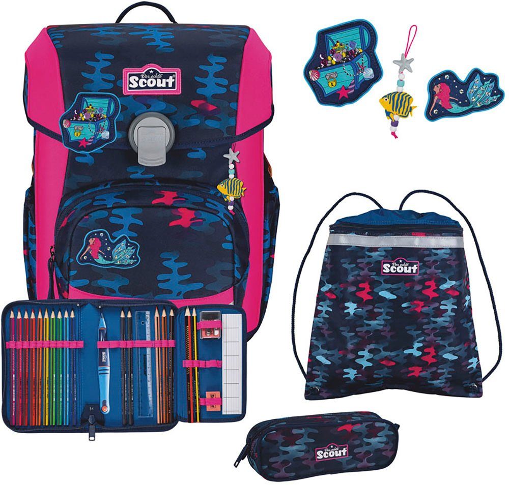 Scout Schulranzen Neo, Magic Sea (Set, 4-tlg), 2 Funny Snaps Move; enthält recyceltes Material