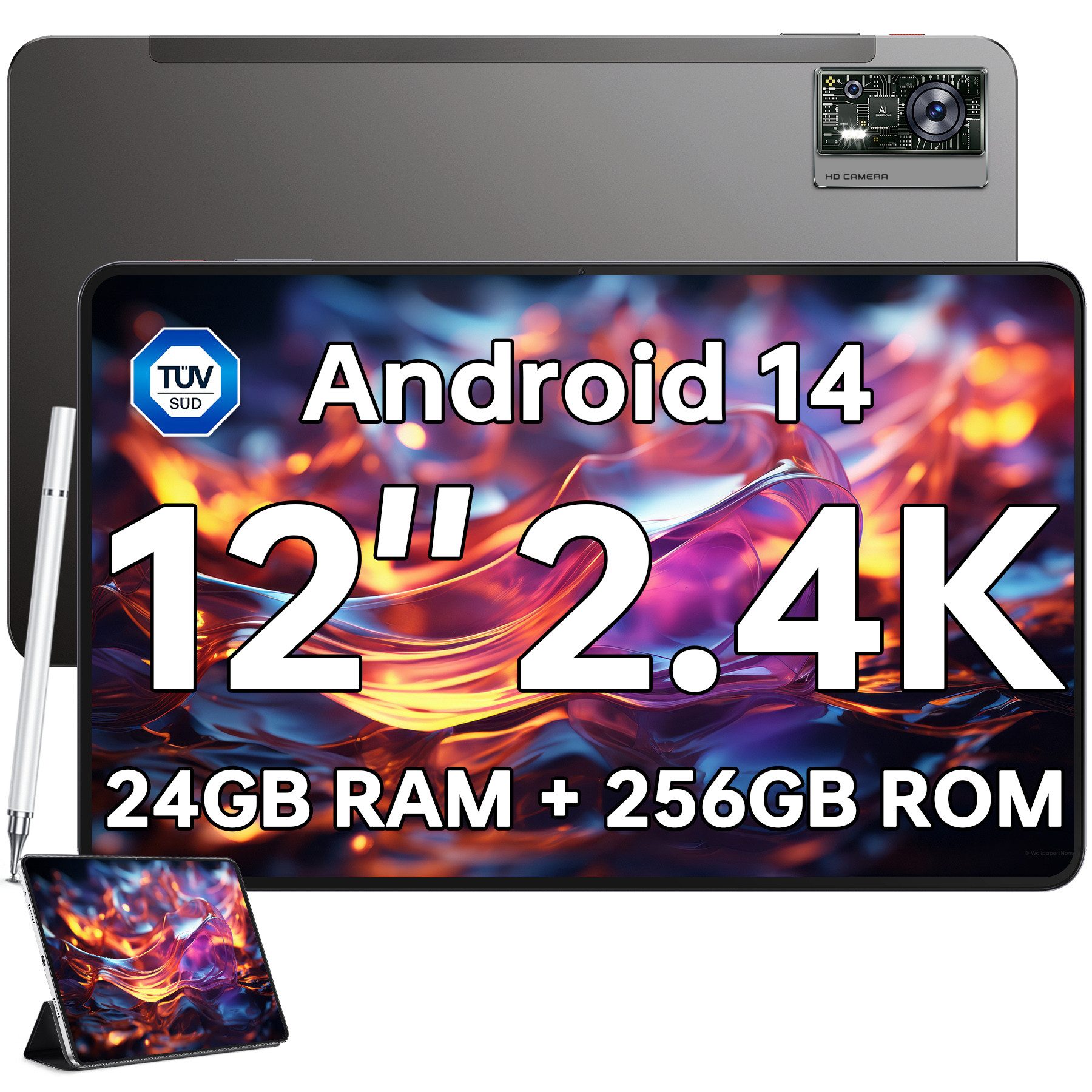 OUKITEL OT5S 24GB RAM + 256GB ROM, Dual-SIM 4G LTE inkl. Stift und Schutzhülle Tablet (12", 256 GB, Android 14, 4G LTE, 12 Zoll 2,4K Display, 8250mAh Akku, 16MP Kamera, Android 14)