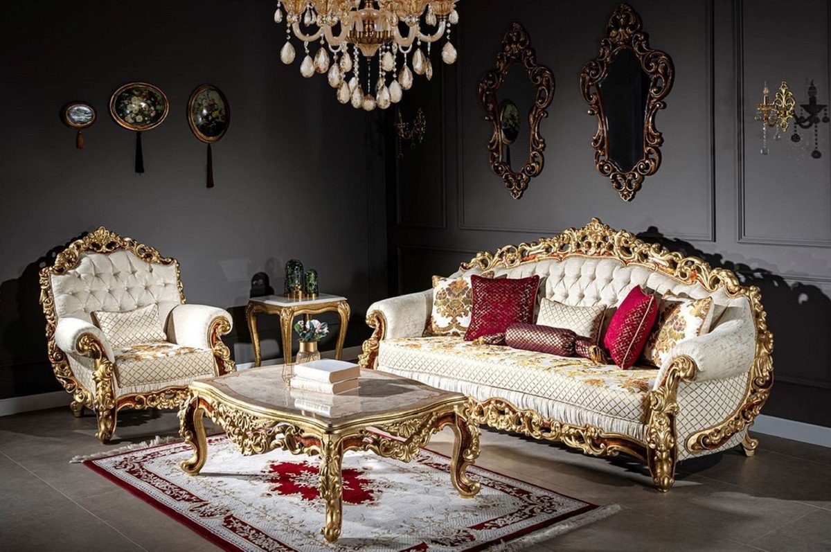 Casa Padrino Beistelltisch Luxus Edel - & / Handgefertigter im Gold Beistelltisch - Prunkvoll - / Tisch Beige Möbel Barock Creme Barock Barockstil