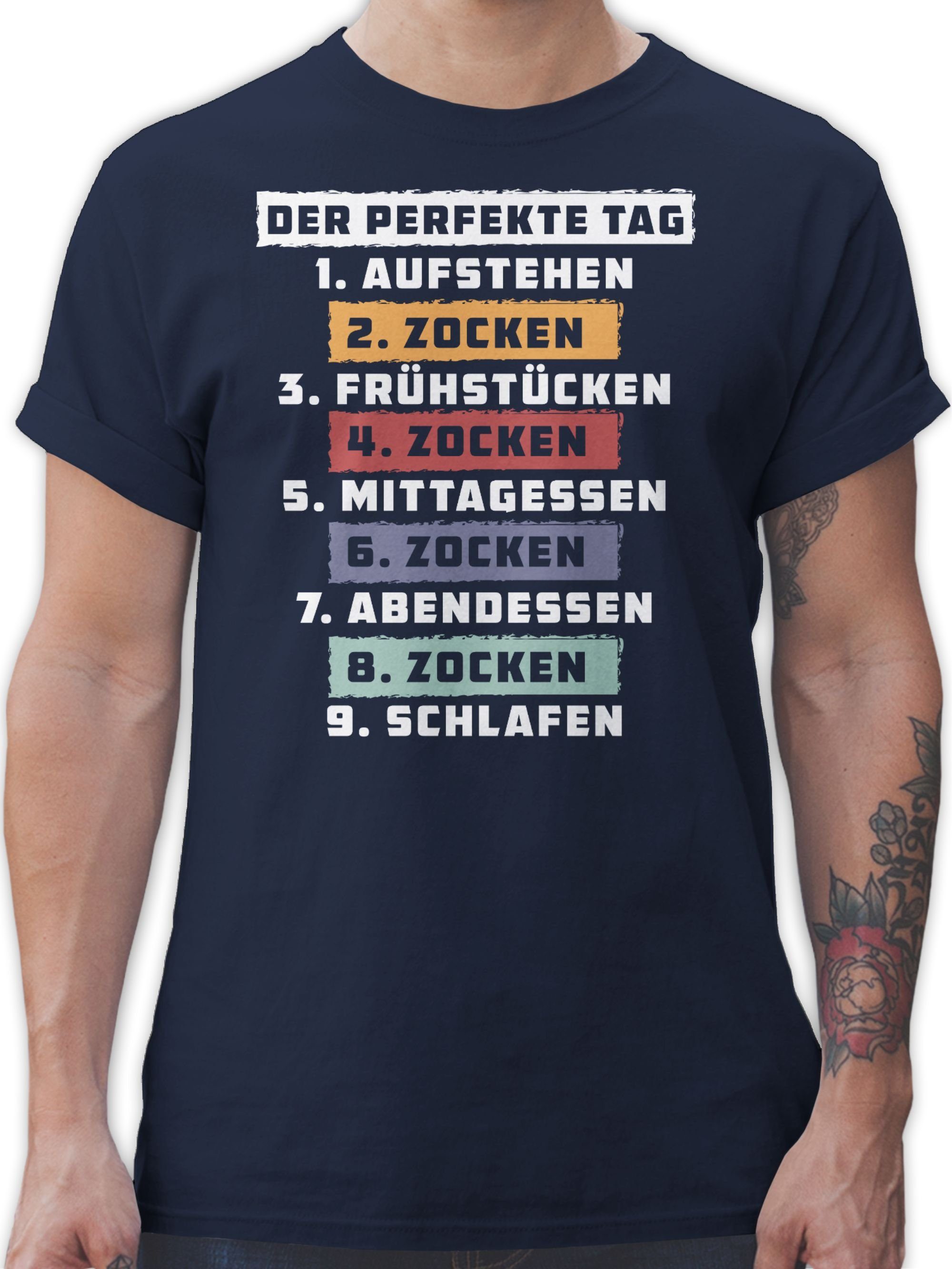 Shirtracer T-Shirt Der perfekte Tag - Zocken - Weiß Nerd Geschenke 02 Navy Blau