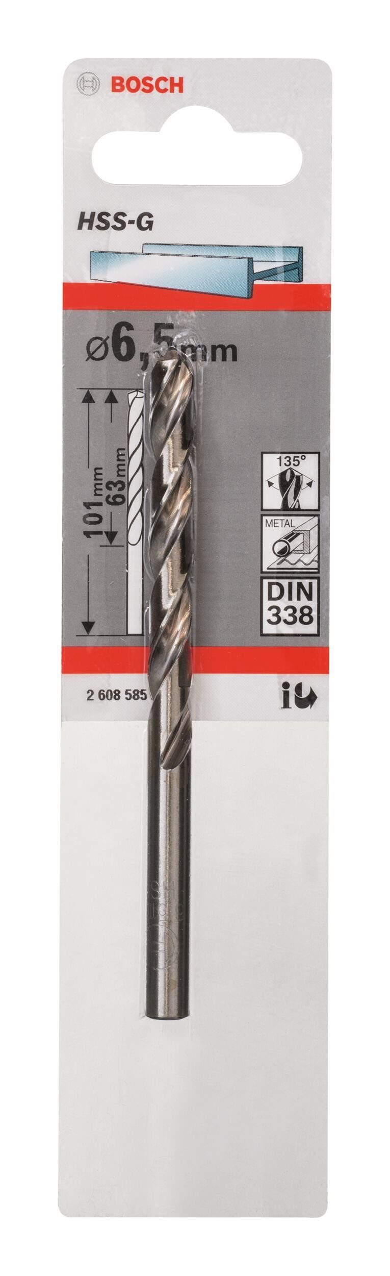 6,5 BOSCH - 101 1er-Pack 338) HSS-G (DIN - x mm Metallbohrer, 63 x
