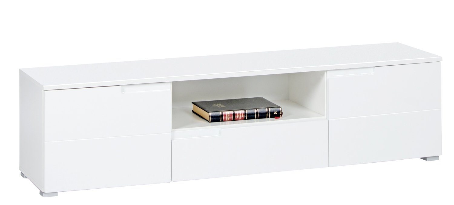 Lowboard SPICE, B 165 cm, Weiß Hochglanz, Weiß matt, 2 Türen und 1 Schublade
