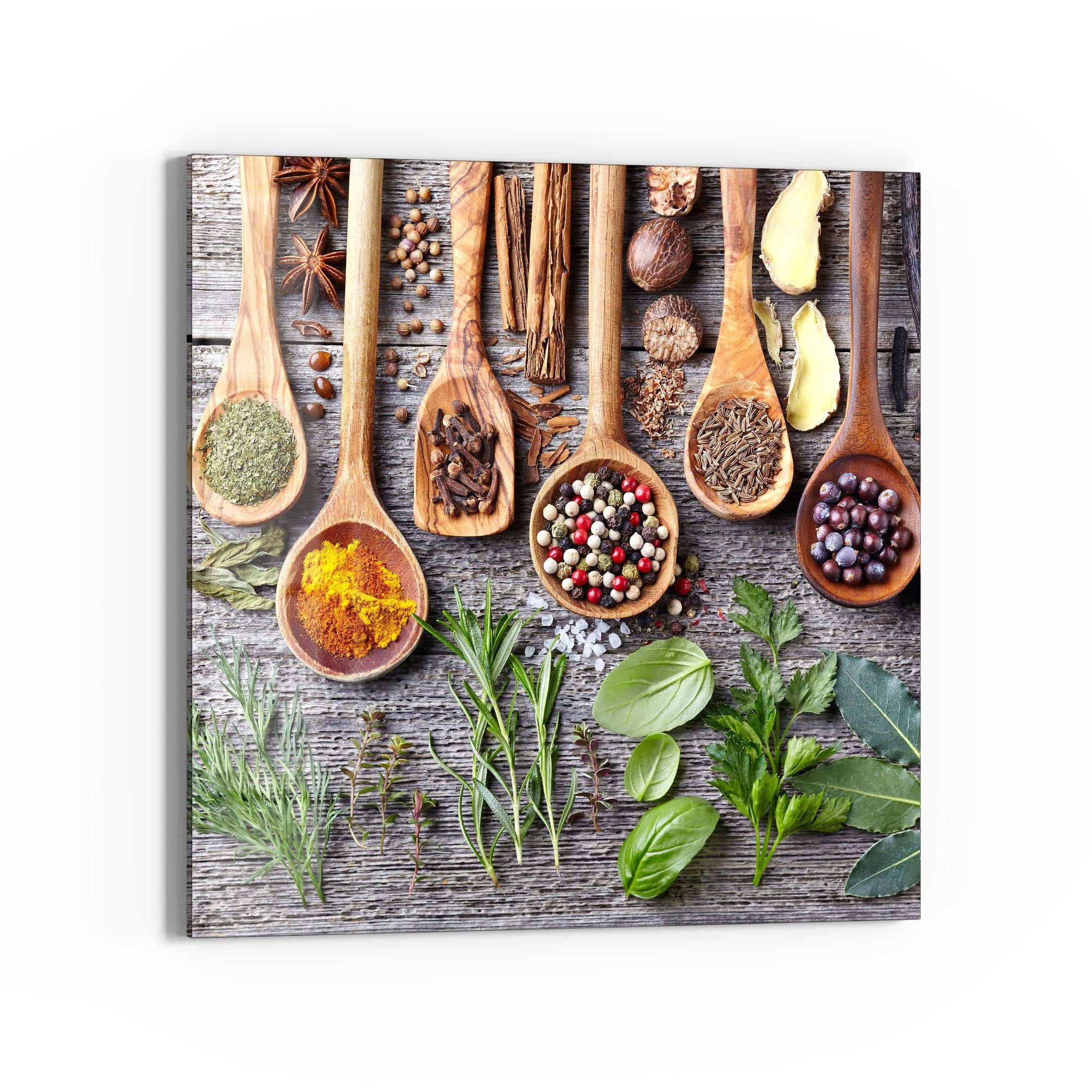 DEQORI Glasbild 'Dekorierte Kochlöffel', 'Dekorierte Kochlöffel', Glas Wandbild Bild schwebend modern