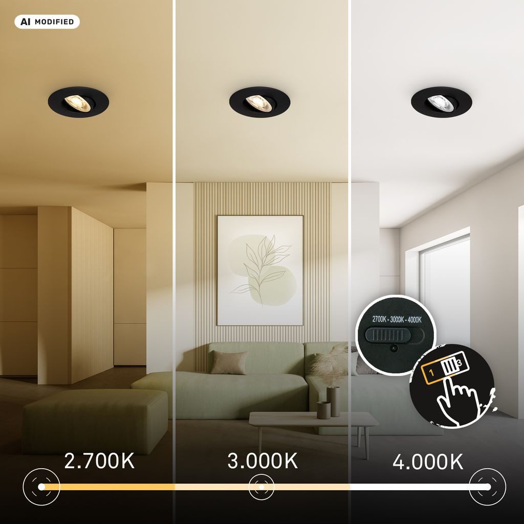 Briloner Leuchten LED Einbaustrahler LED Einbaustrahler 3er Set Schwenkbar CCT Dimmbar, LED fest integriert, 4000K - Neutralweiß, 2700K - Extra-Warmweiß, 3000K - Warmweiß, 90x24 mm, Wohnzimmer, Flur