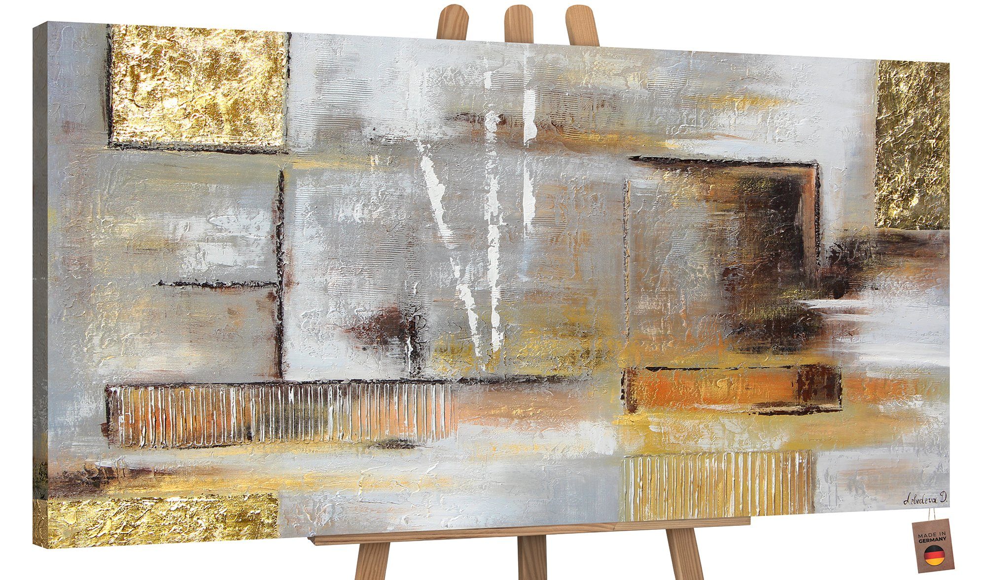 YS-Art Gemälde Goldene Abstraktion, Abstraktion, Gold auf Leinwand Handgemalt Abstrakt Köstchen Ohne Schattenfugenrahmen