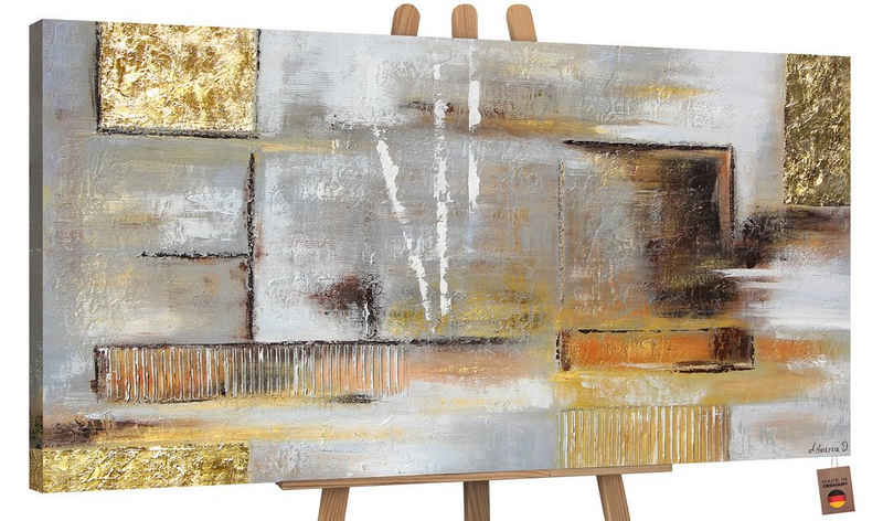 YS-Art Gemälde Goldene Abstraktion, Abstraktion, Gold auf Leinwand Handgemalt Abstrakt Köstchen
