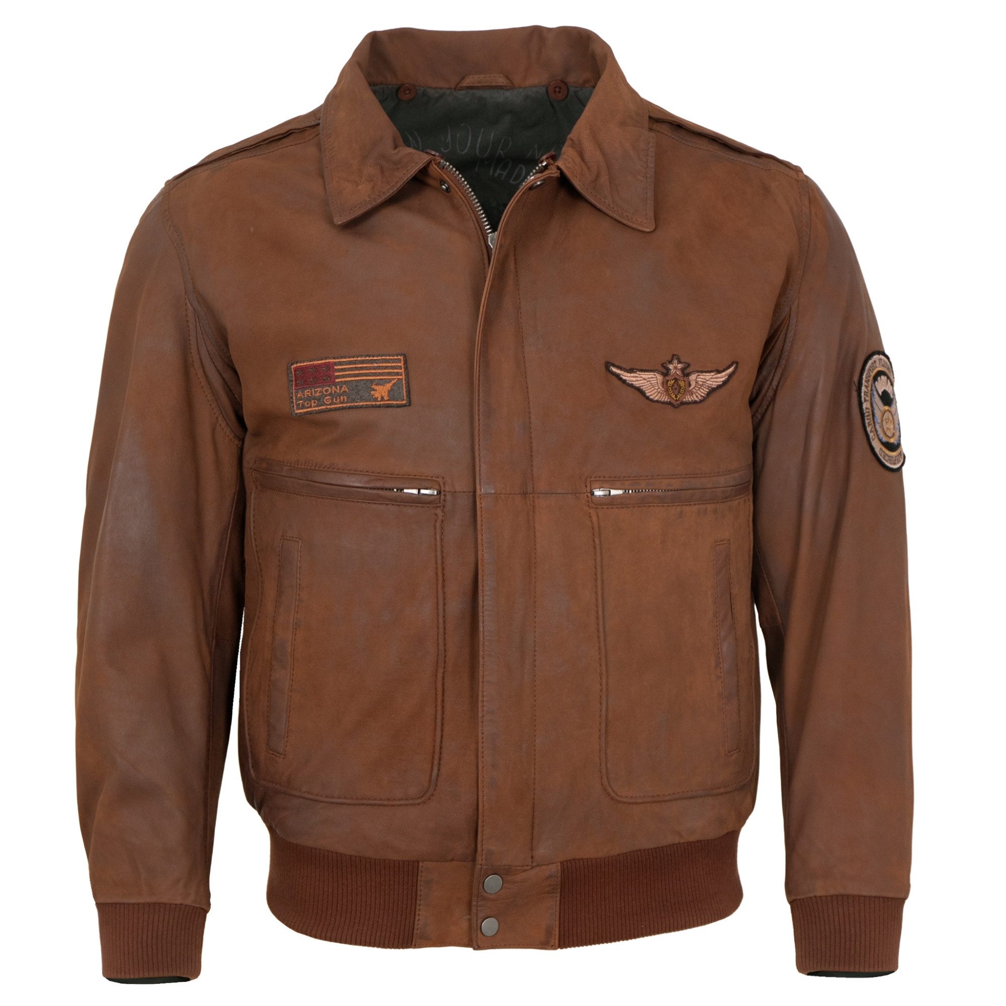 Maddox Lederjacke Laslo Maddox - Herren Lederjacke Fliegerjacke Lammnubuk whisky