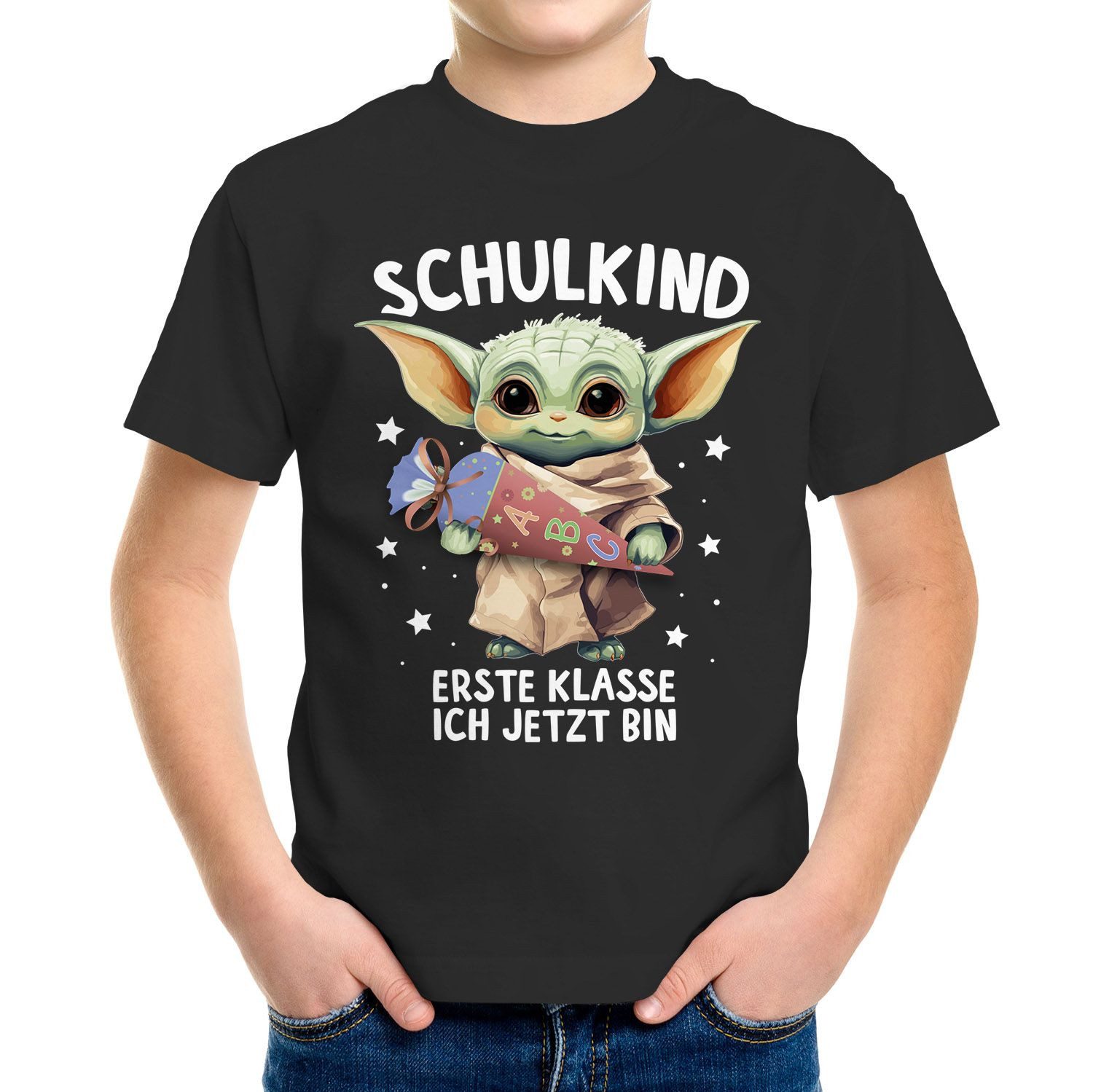 Print-Shirt Kinder Jungen T-Shirt Einschulung Baby Yoda Schulkind Erste Klasse