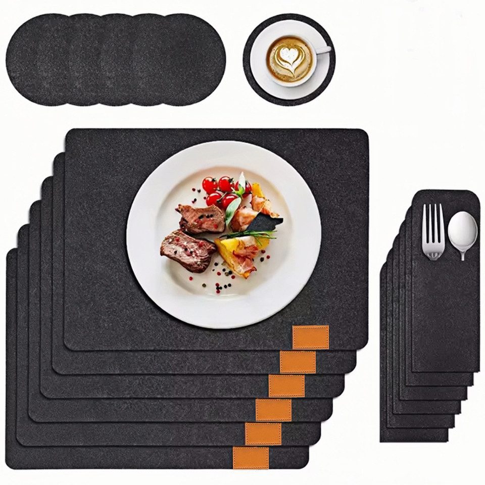 Platzset Anthrazitfarbene Filz-Tischsets (18-teilig), tischsets platzsets