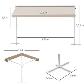 Outsunny Markise mit Faltarm Kurbel Terrasse (Standmarkise, 1-St., Gartenmarkise) Kurbellänge: 150 cm