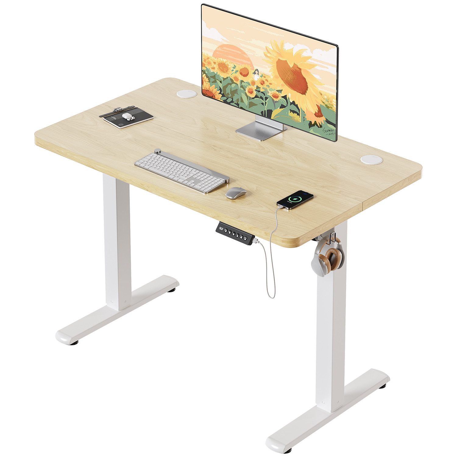 HOMALL Schreibtisch Schreibtisch Höhenverstellbarer mit Gedächtnis und Sitzerinnerung (2-lagige Höhenverstellung mit sitzender Erinnerungsfunktion und USB-Ladeanschluss)