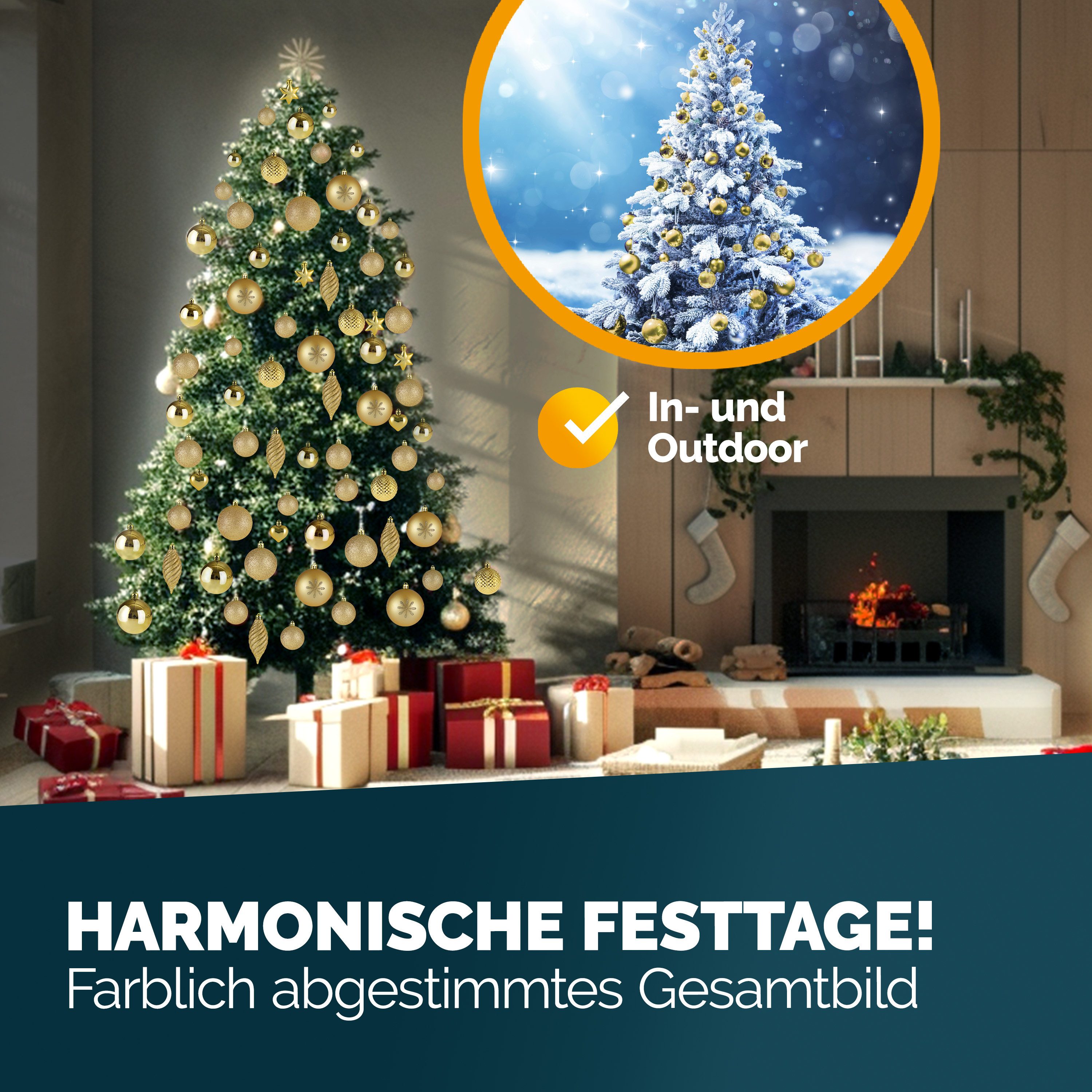 Deuba Weihnachtsbaumkugel (103 St), Weihnachtskugeln 103er Set Weihnachtsdeko matt glänzend glitzer