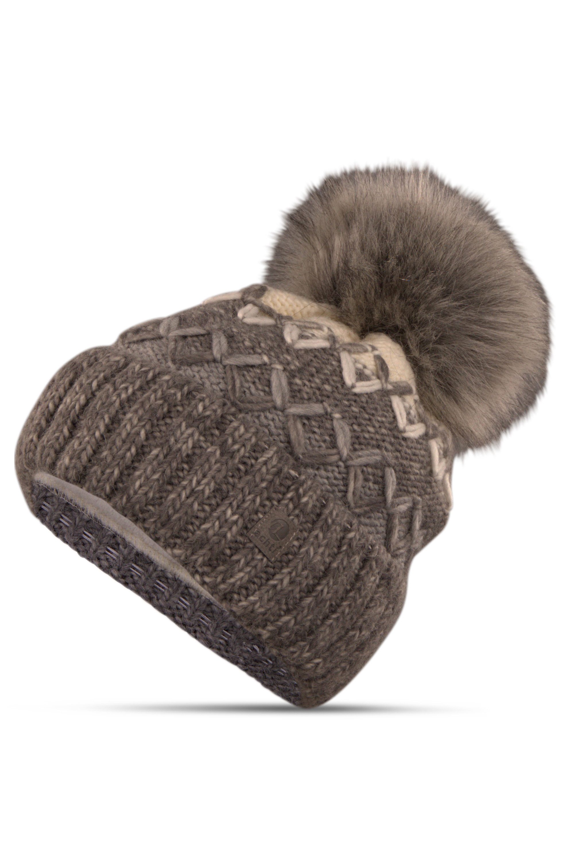 Strickmütze gefütterte Mustermix Wintermütze mit Bommel M101