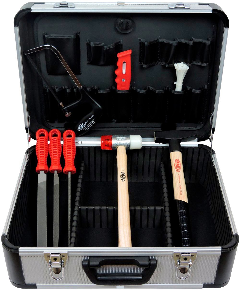 128-tlg., Werkzeugkoffer, FAMEX Mit Kofferdeckel Werkzeugset im und 720-24, im Werkzeugpaletten herausnehmbaren 3 Universalpalette