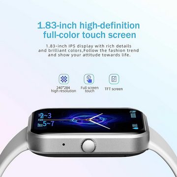 findtime Smartwatch (1,83 Zoll, Android iOS), Damen Telefonfunktion mit Mikrofon Lautsprecher 30 Sportmodi Laufuhr