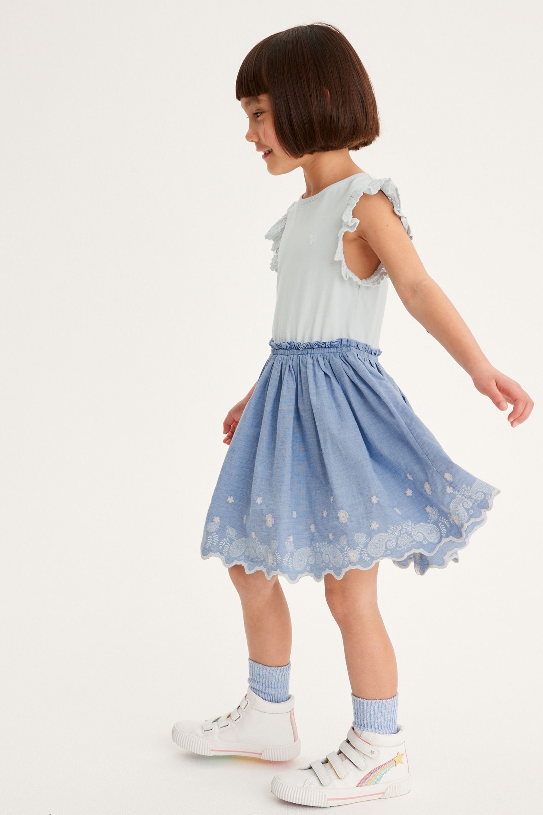 2-in-1-Kleid Floral Next Kleid Rock mit Embroidered Blue (1-tlg)