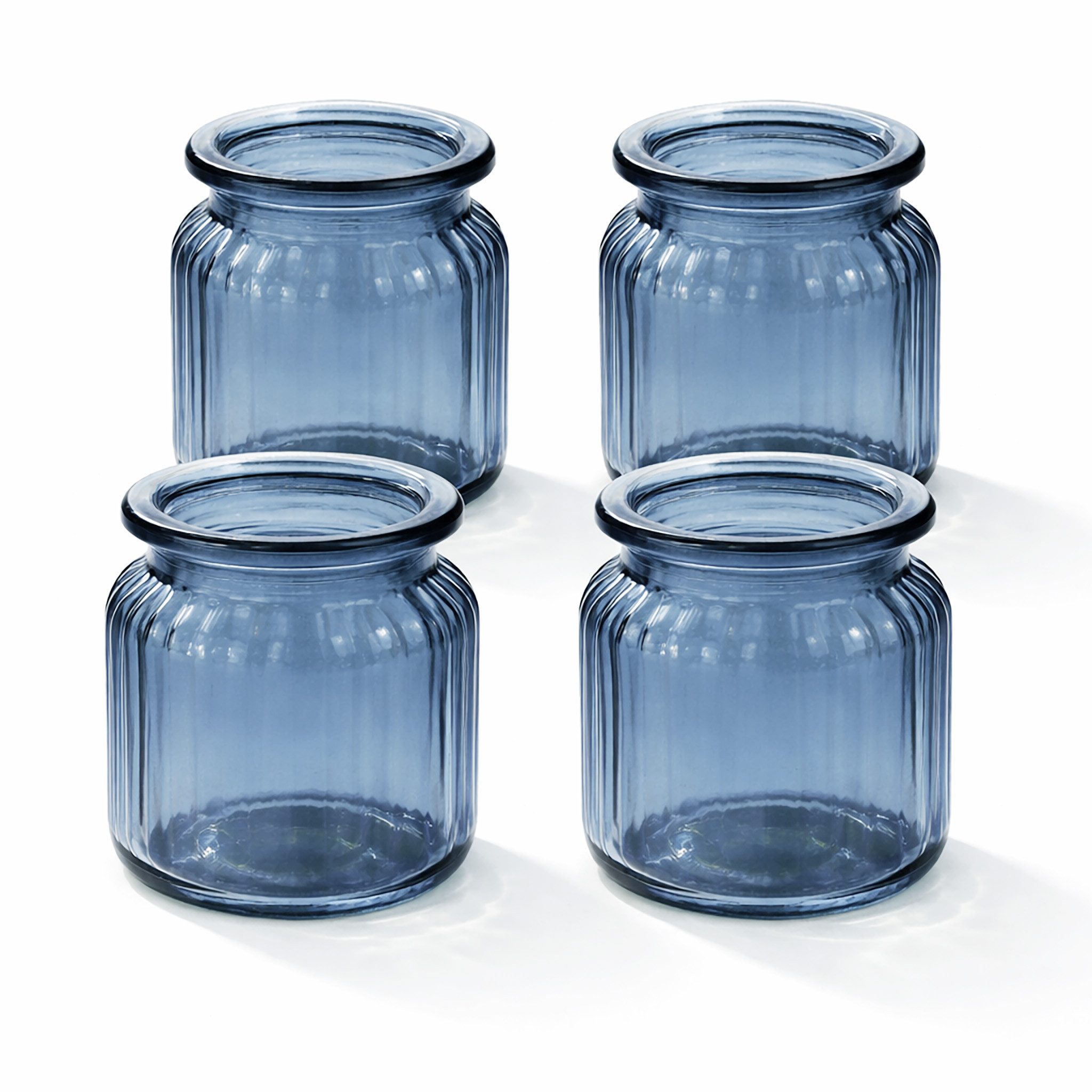 Creativery Papierserviette, Windlicht Glas gerillt 8x9cm 4er Set dunkelblau