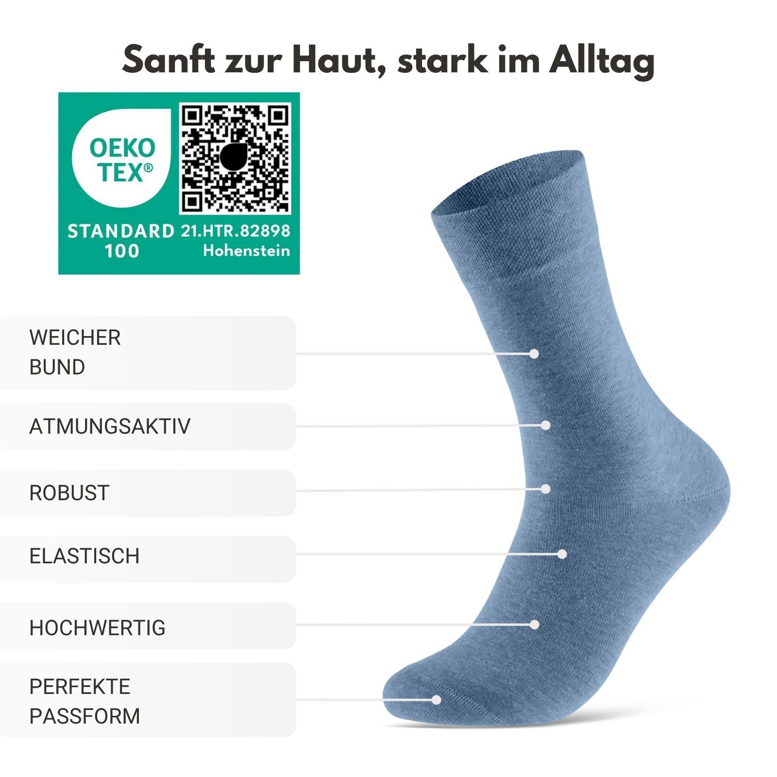 sockenkauf24 Businesssocken Premium Socken mit Komfortbund Herren & Damen Business Socken (Jeans, 10-Paar, 43-46) aus gekämmter Baumwolle mit Pique-Bund, ohne Naht