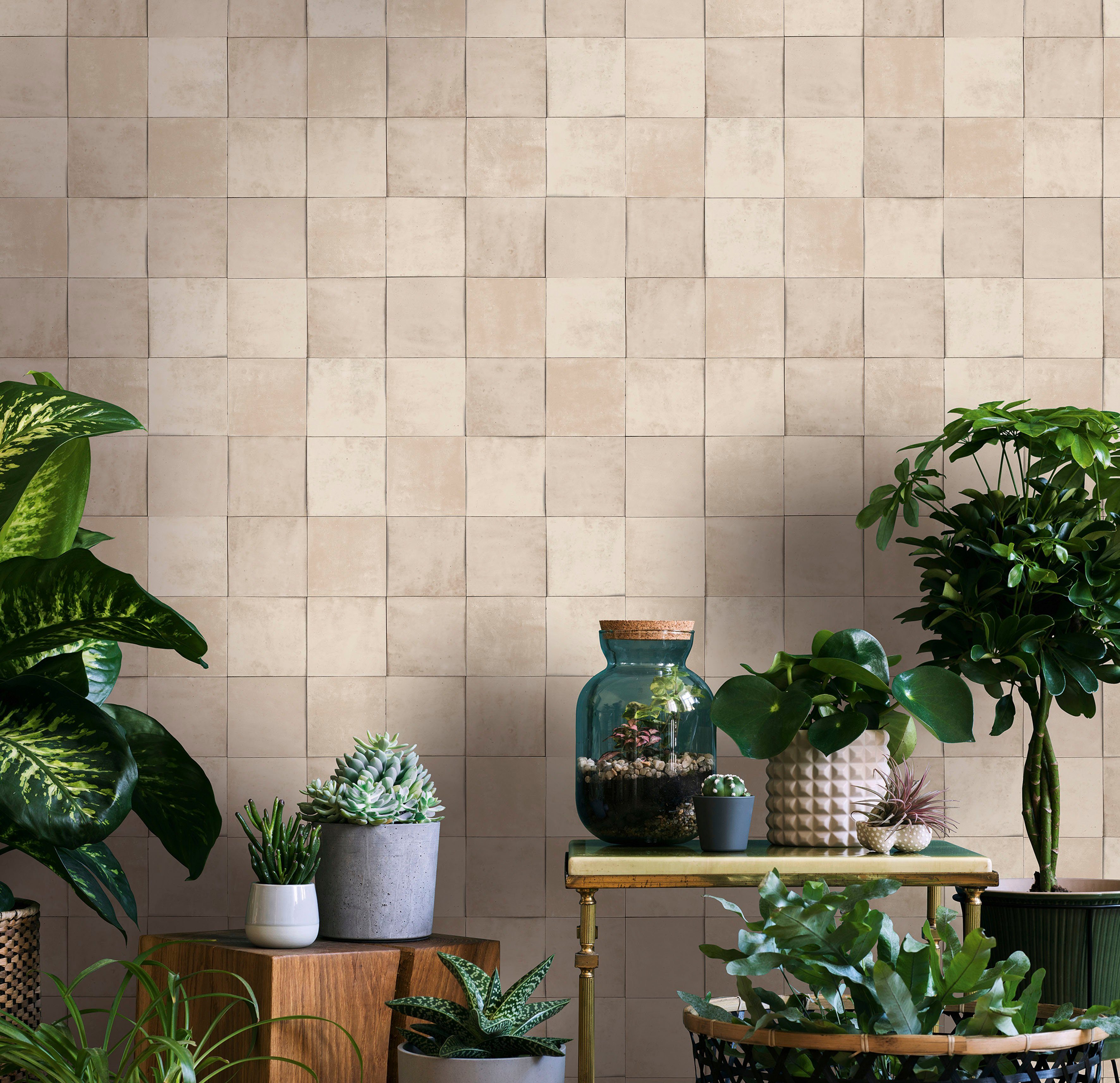Marburg Fototapete Tile, glatt, matt, moderne Vliestapete für Wohnzimmer Schlafzimmer Küche mandelweiß