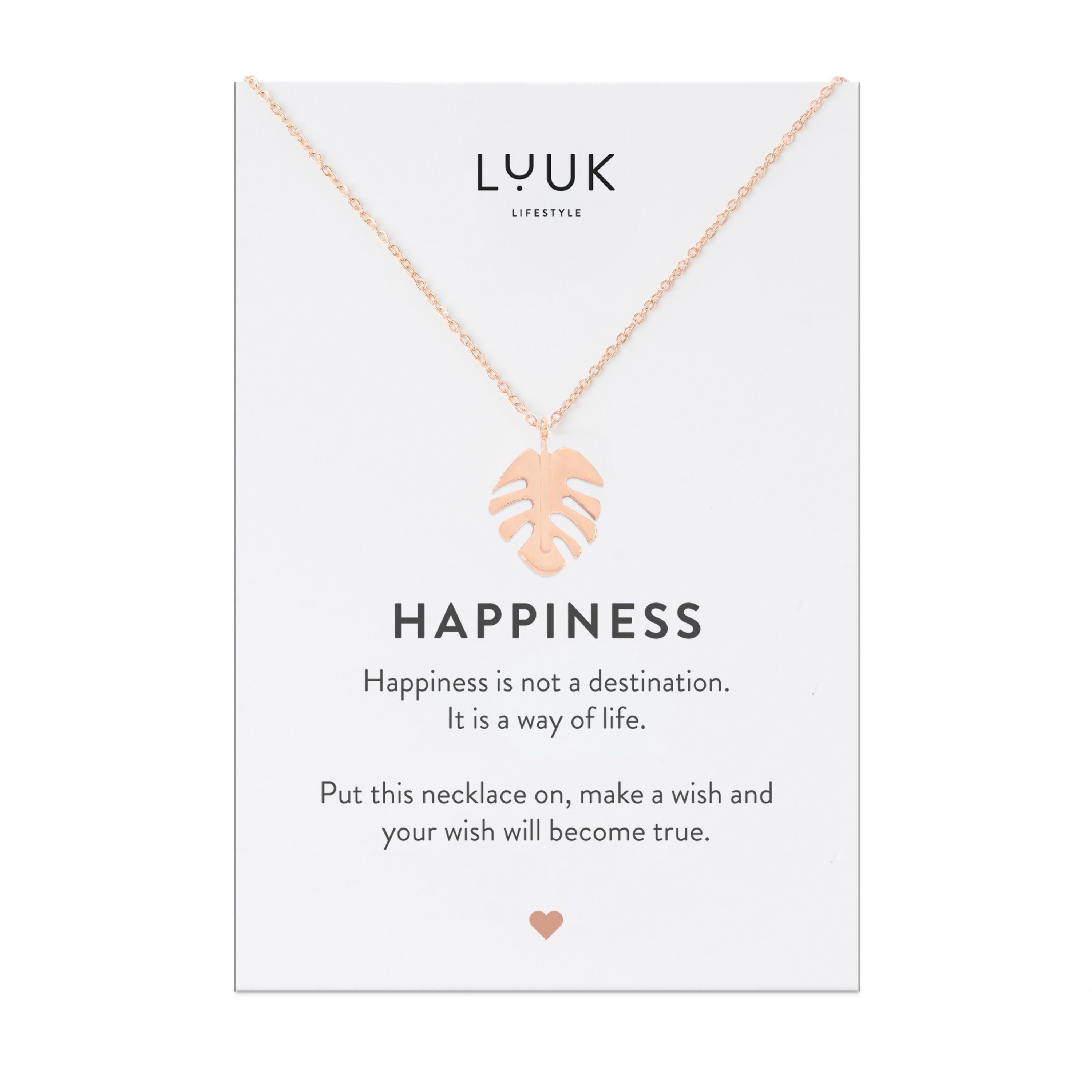 LUUK LIFESTYLE Kette Blatt Monstera Anhänger mit Anhänger, Geschenkkarte Rosé HAPPINESS Monstera, mit