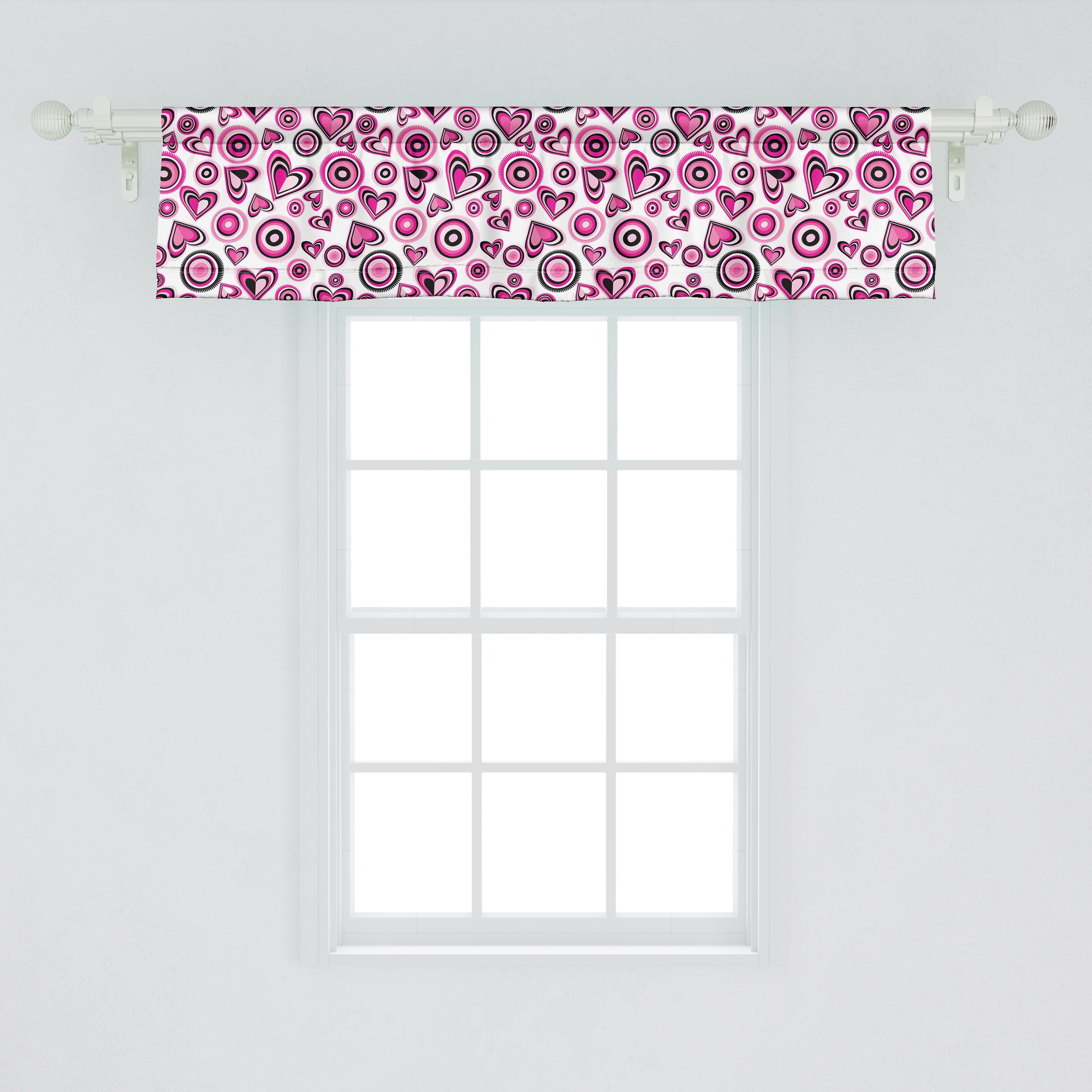Scheibengardine Vorhang Volant für Küche Dekor mit Stangentasche, Liebe Microfaser, Schlafzimmer Abakuhaus, Rosa und Herzen Kreise