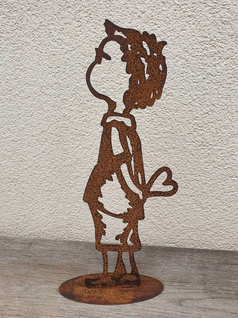 Dewoga Edelrost-Metalldesign Gartenfigur Kind Paul auf Platte - Edelrost, (0 St)