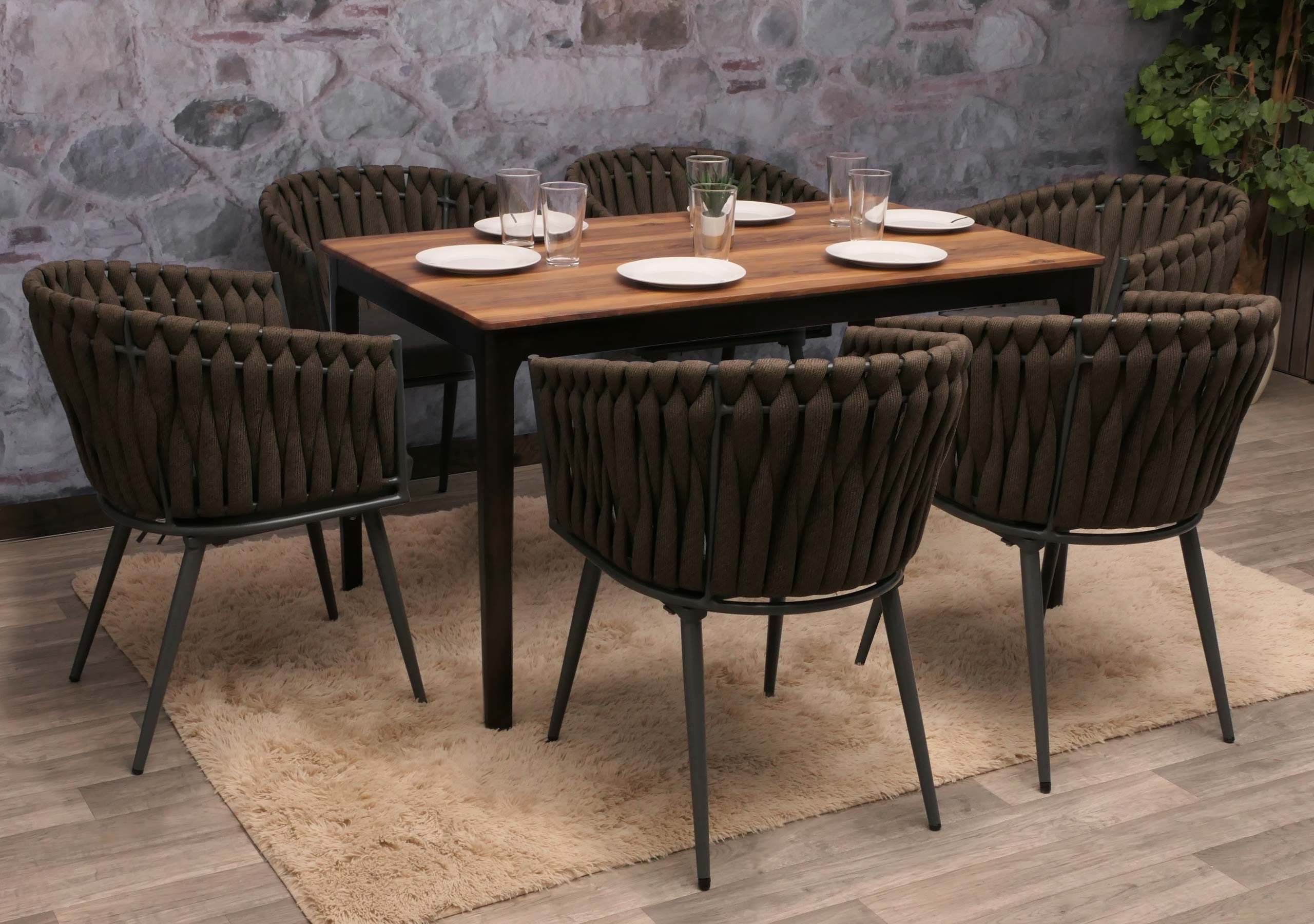 MCW Esszimmerstuhl MCW-N38-ID-6 (6er-Set), Mit besonders dickem elastischem Seilgeflecht