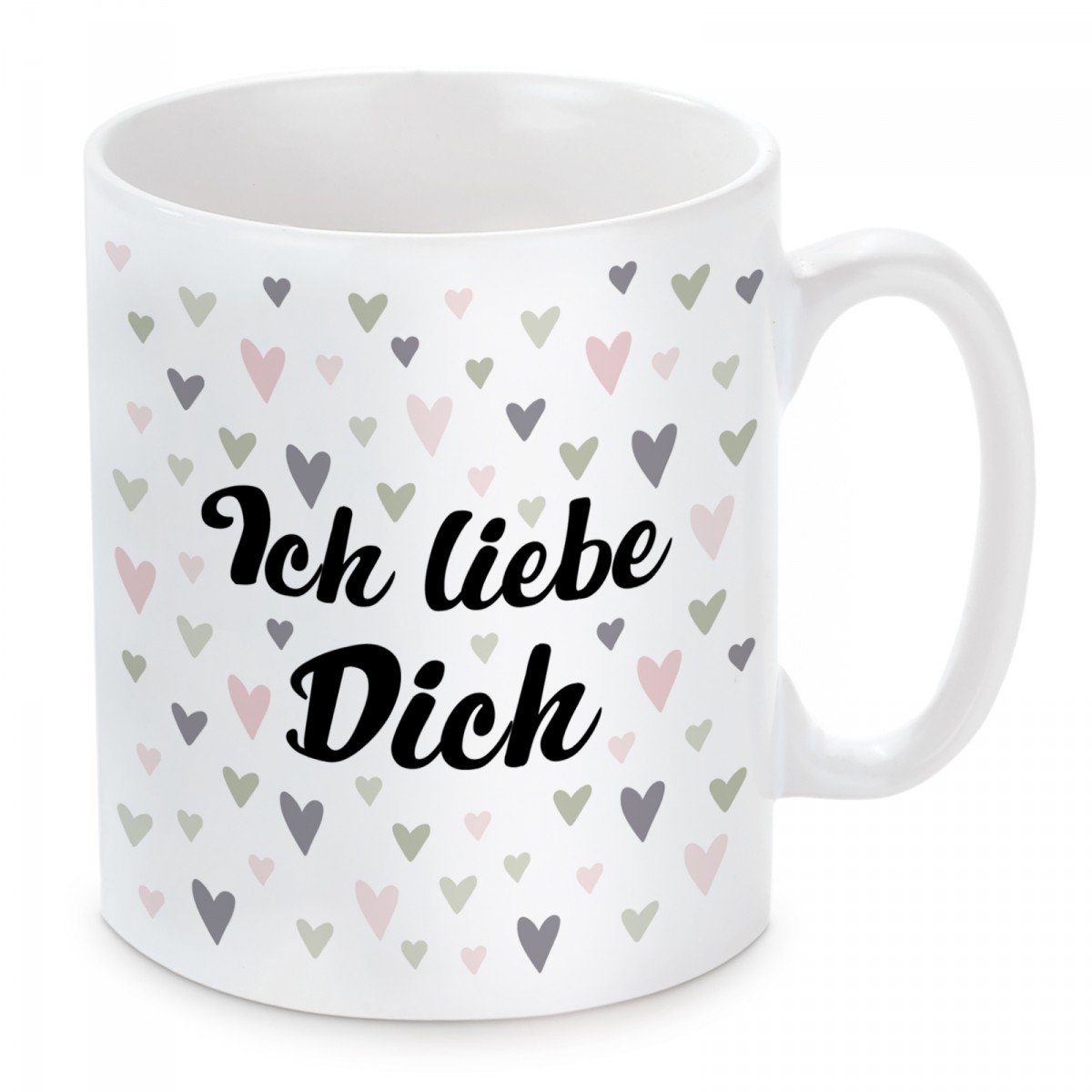 Herzbotschaft Tasse Kaffeebecher mit Motiv Ich liebe Dich, Keramik, Kaffeetasse spülmaschinenfest und mikrowellengeeignet