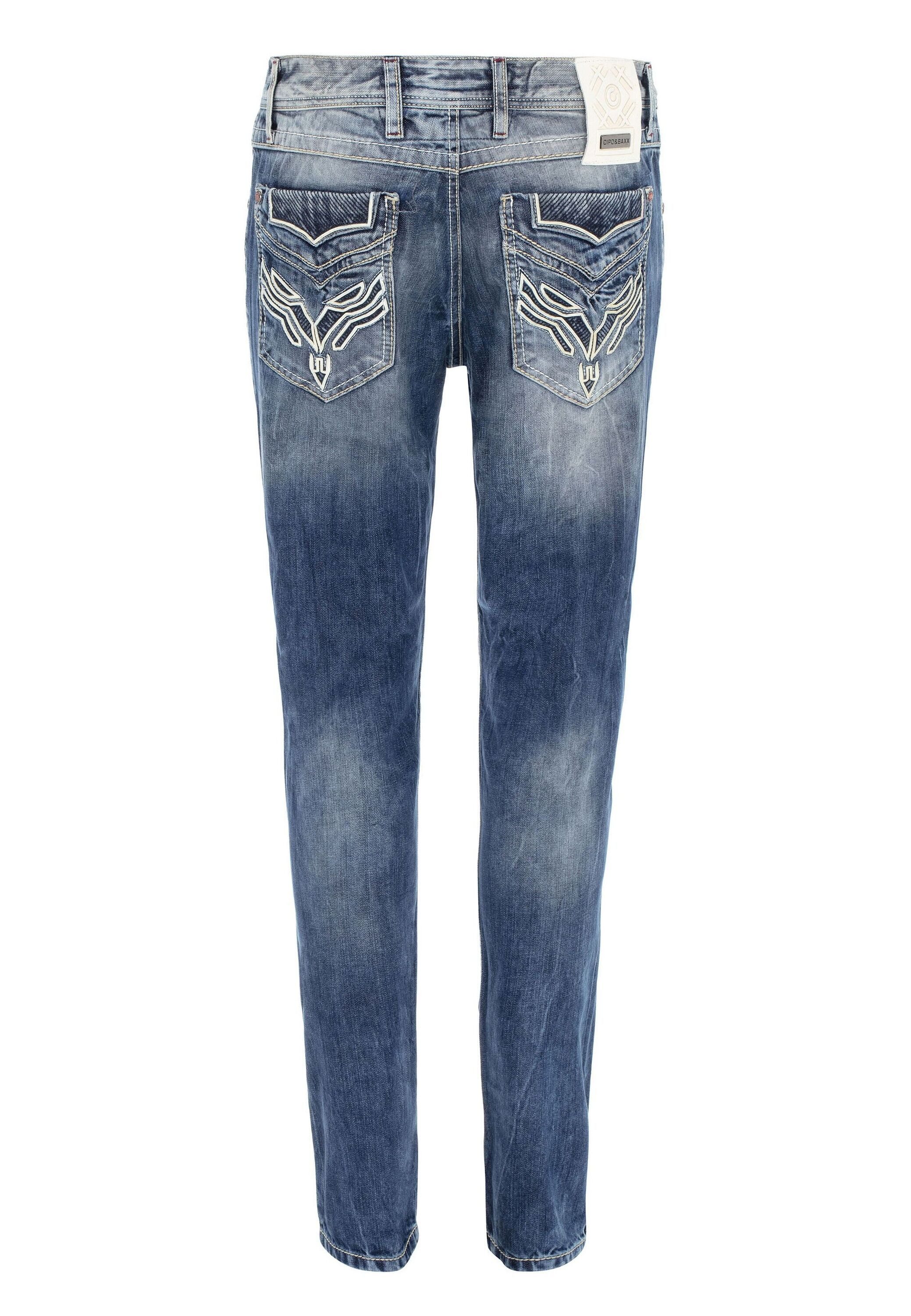 Cipo & Baxx Regular-fit-Jeans DENIM bequeme Jeans im ausgefallenen Lagen-Design, CD611 – Bild 4 von 5
