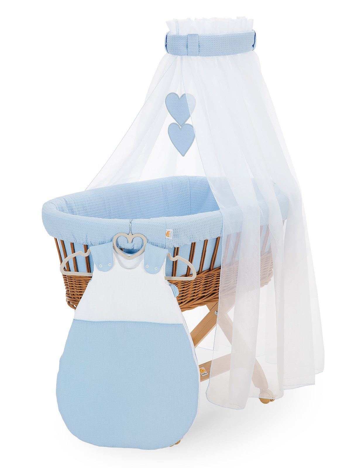 FabiMax Колыбели naturbelassen, Komplettset, Musselin & Waffelpiqué, Inkl. Matratze, Nestchen & Schlafsack