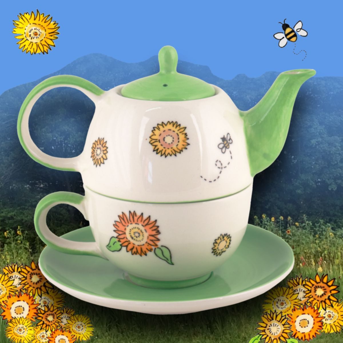 Mila Teekanne Mila Keramik Tee-Set Tea for One Sunny Sunflowers, 400 l, (Stück)