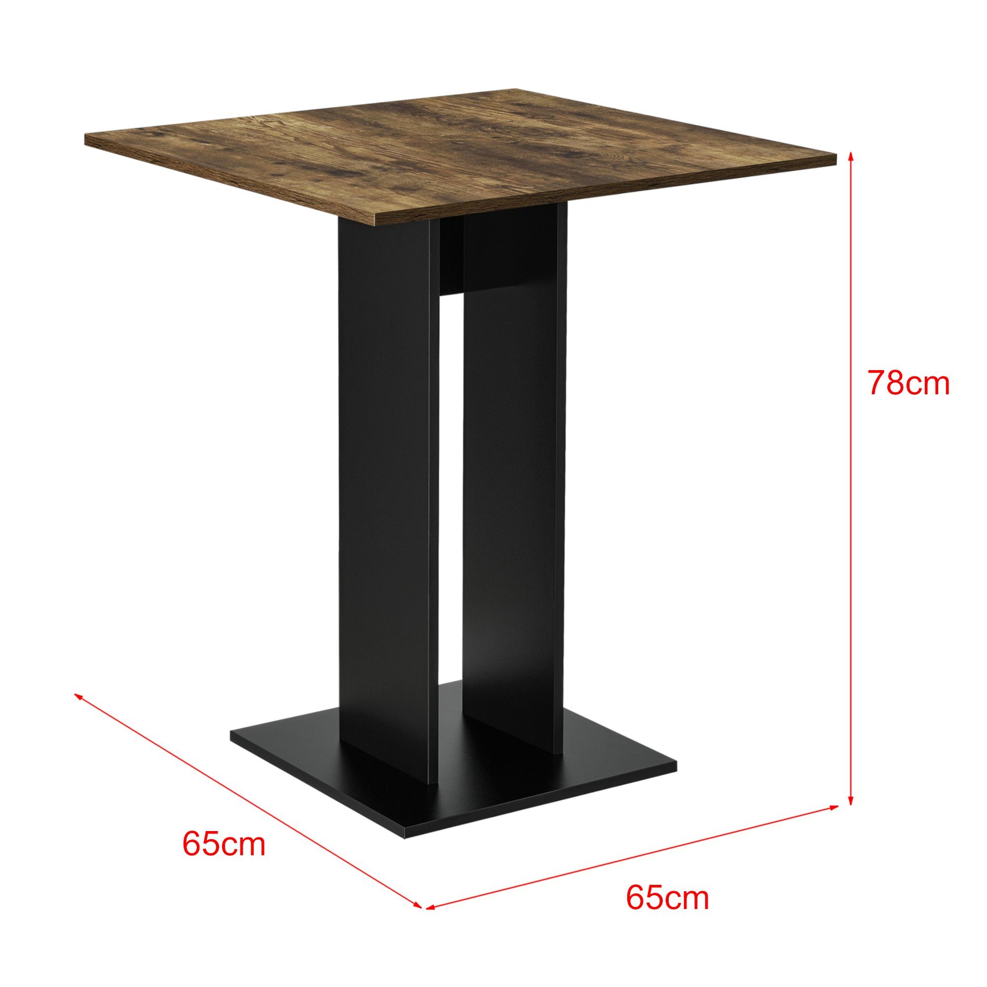 schwarz/holzfarben schwarz quadratisch Säulentisch »Lindesnes« Küchentisch, 65x65x78cm holzfarben en.casa /