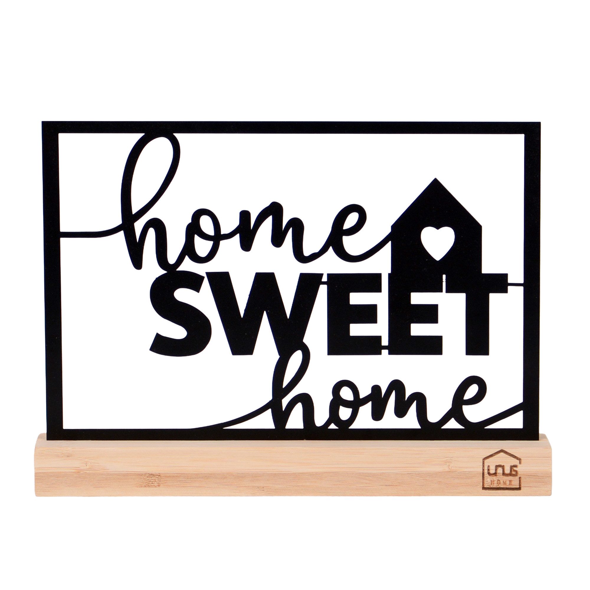 UNUS HOME Dekofigur Aufsteller Home Sweet Home (25 cm breit), Deko Aufsteller, Wohndekoration, Metall, Bambus