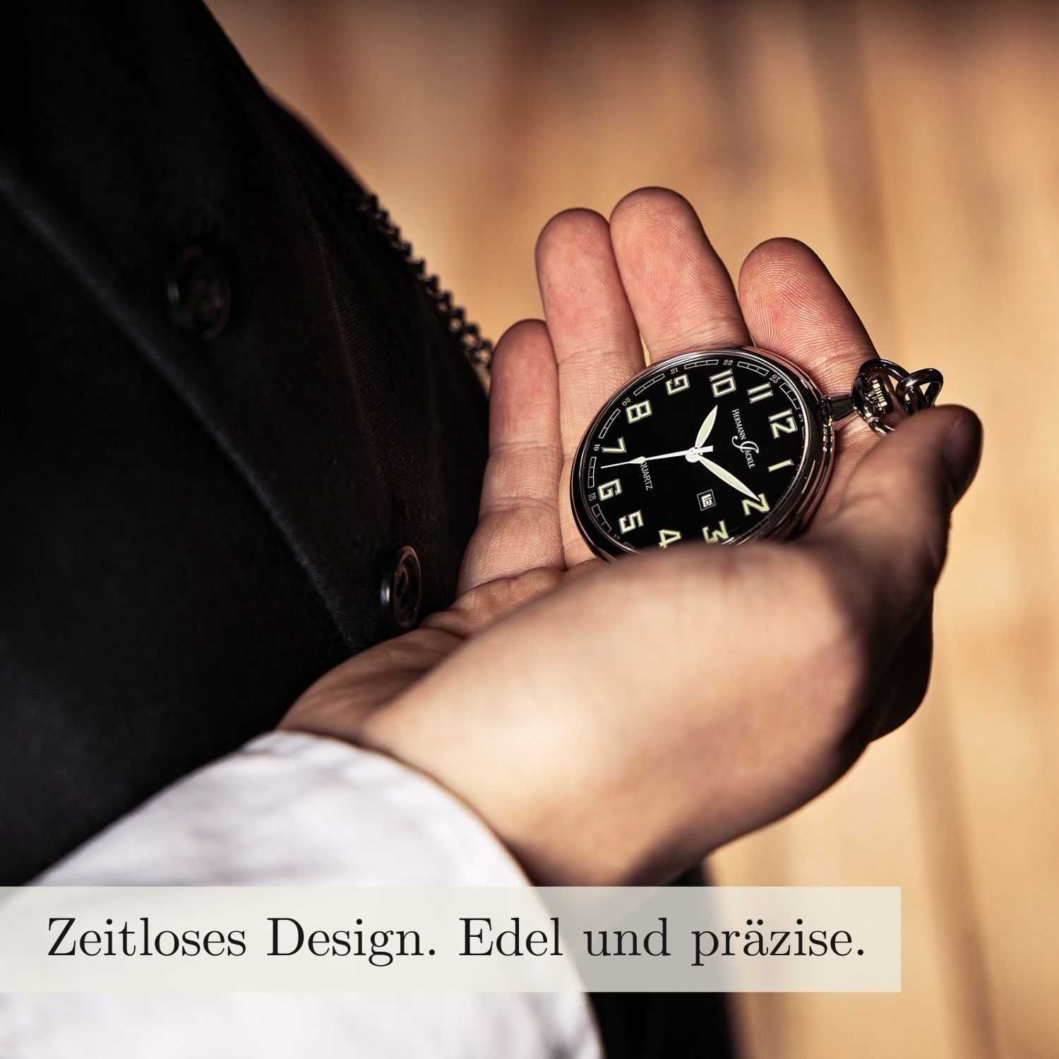 Hermann Jäckle Taschenuhr "Konstanz" Quarzwerk, 47 mm, Mineralglas, mit Kette & Reiseetui, – Elegante Herrenuhr im klassischen Stil – Bild 5 von 5