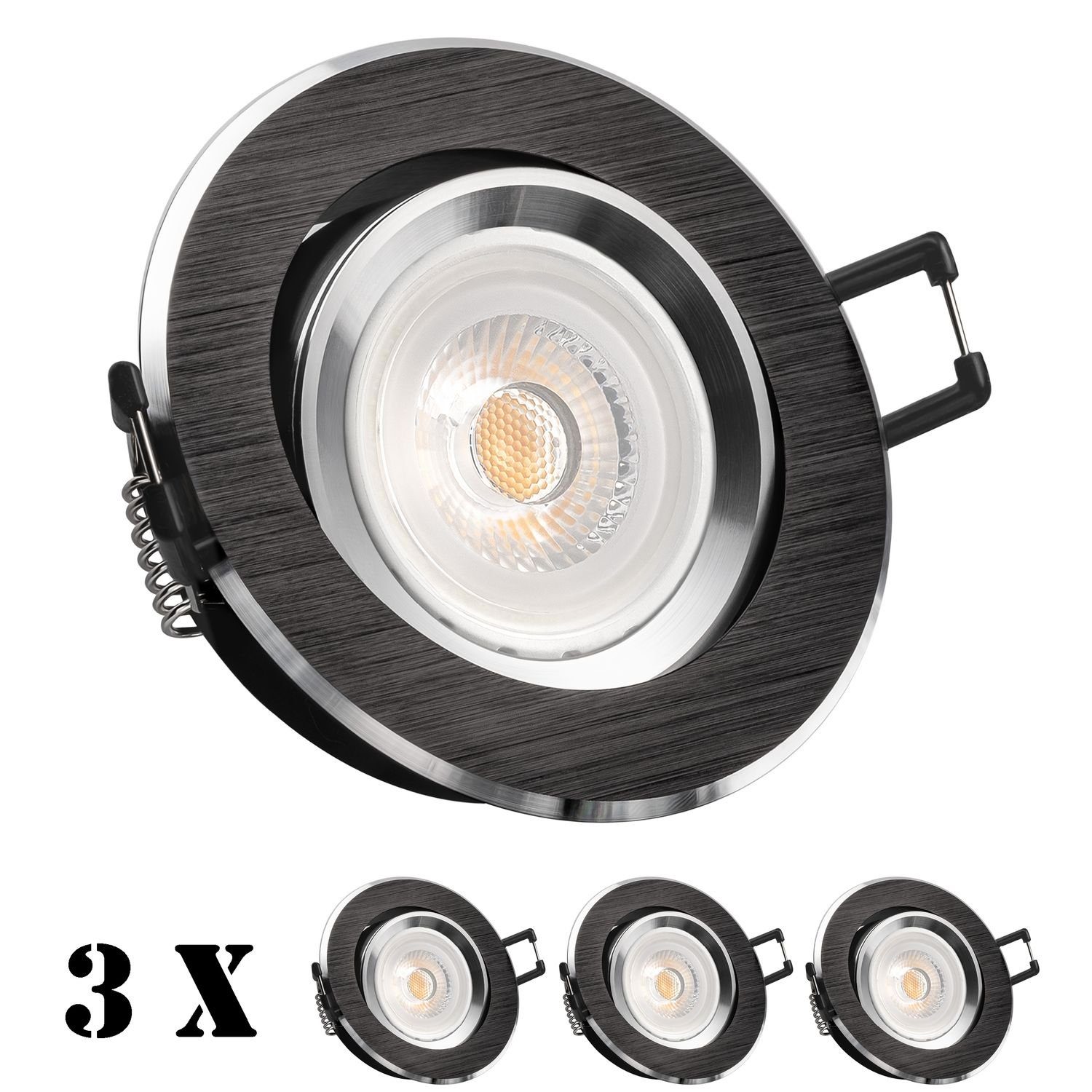LEDANDO LED Einbaustrahler 3er LED Einbaustrahler Set Bicolor (chrom / schwarz) mit LED GU10 Mark