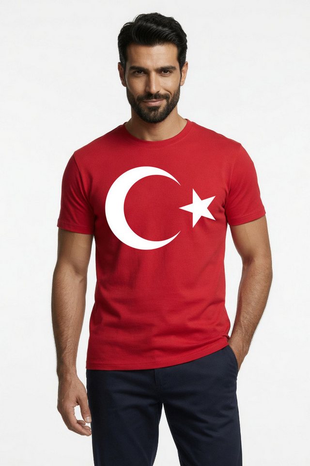 Blondie & Brownie T-Shirt Türkei T-Shirt Herren Turkey Print Rundhals Fan Shirt Retro Kurzarm Herren T-Shirt Türkei Print Flagge Casual