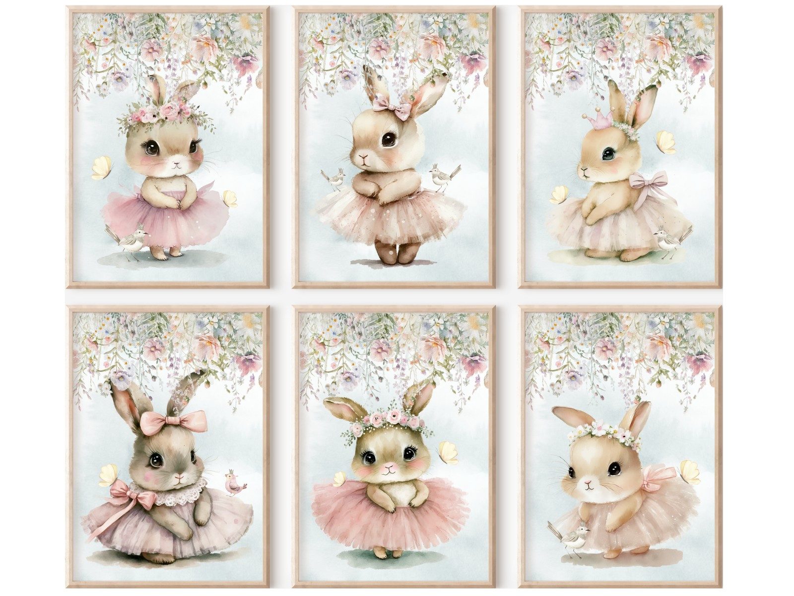 homestyle-accessoires Poster Bilderset Kinderbilder HASEN BALLERINA BUNNIES TUTU 6er SET, - Ohne Bilderrahmen - sorgfältige & sichere Verpackung