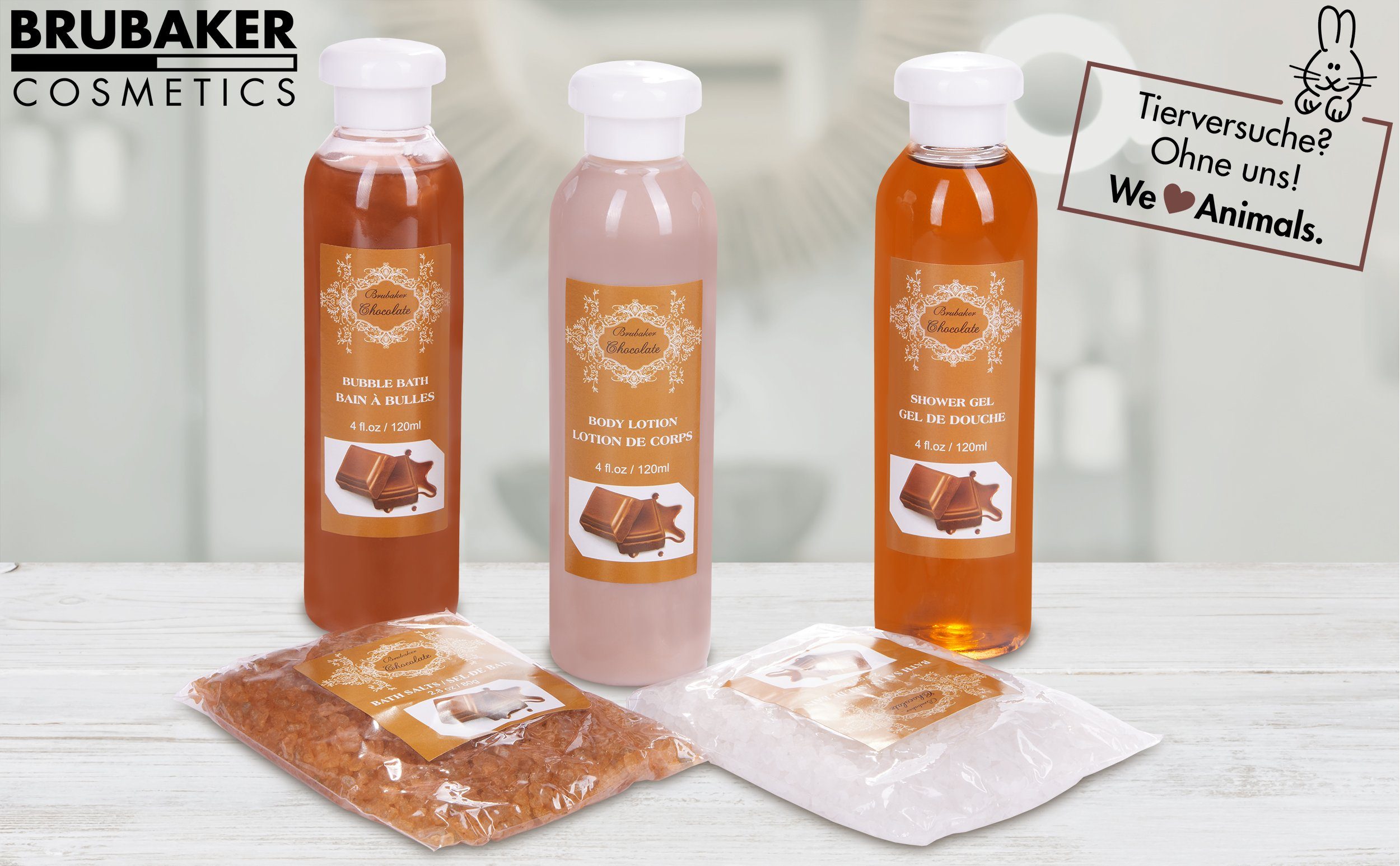BRUBAKER Pflege-Geschenkset 2 in 1 Pflegeset Schokolade & Kokosnuss Erdbeere - Wellness Set, 15-tlg., Damen Dusch- und Badeset - Frauen Beauty Geschenkset mit Dekoration