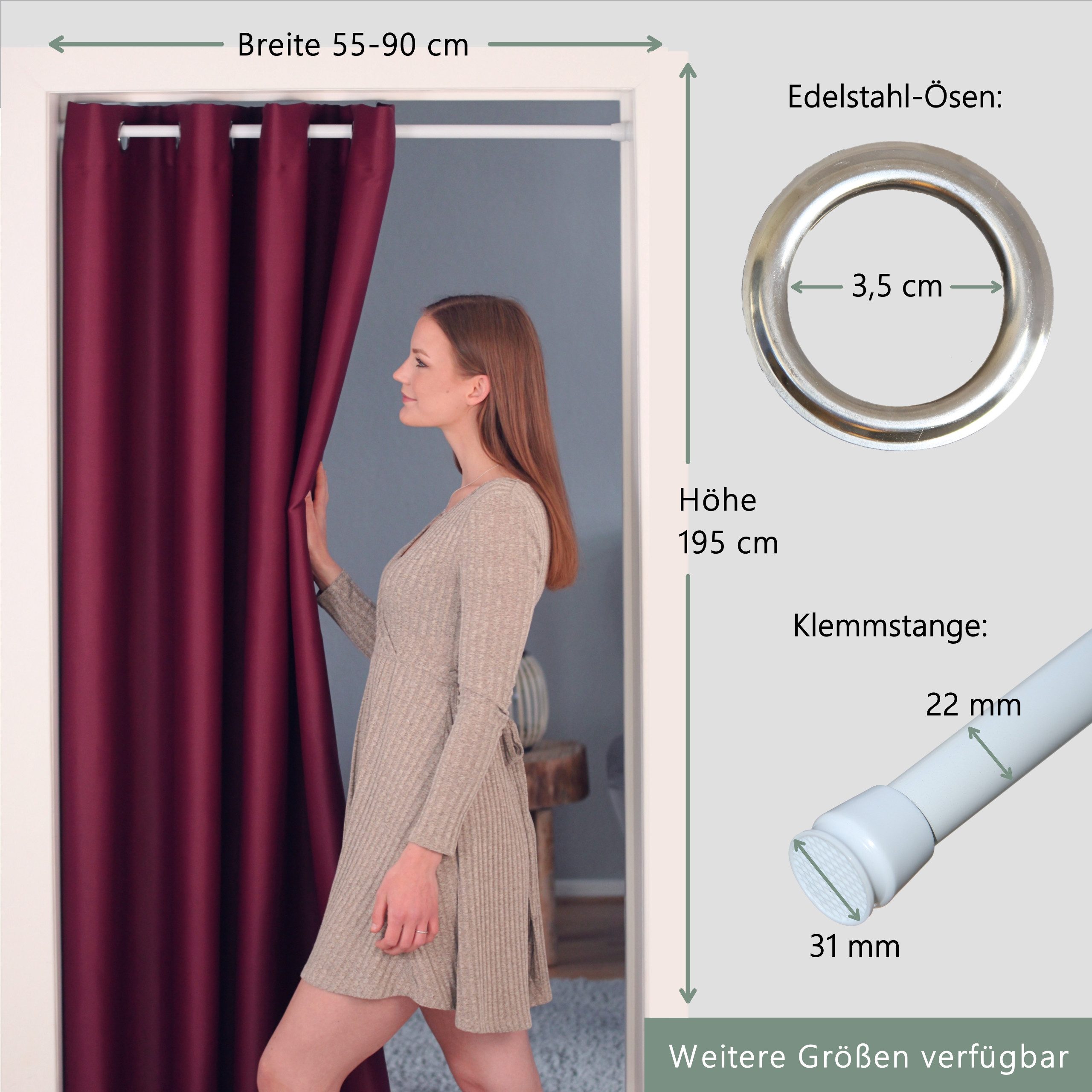 tinycurtains Türvorhang mit Stange weiß 55-90 cm ohne Bohren, Thermo Vorhan günstig online kaufen