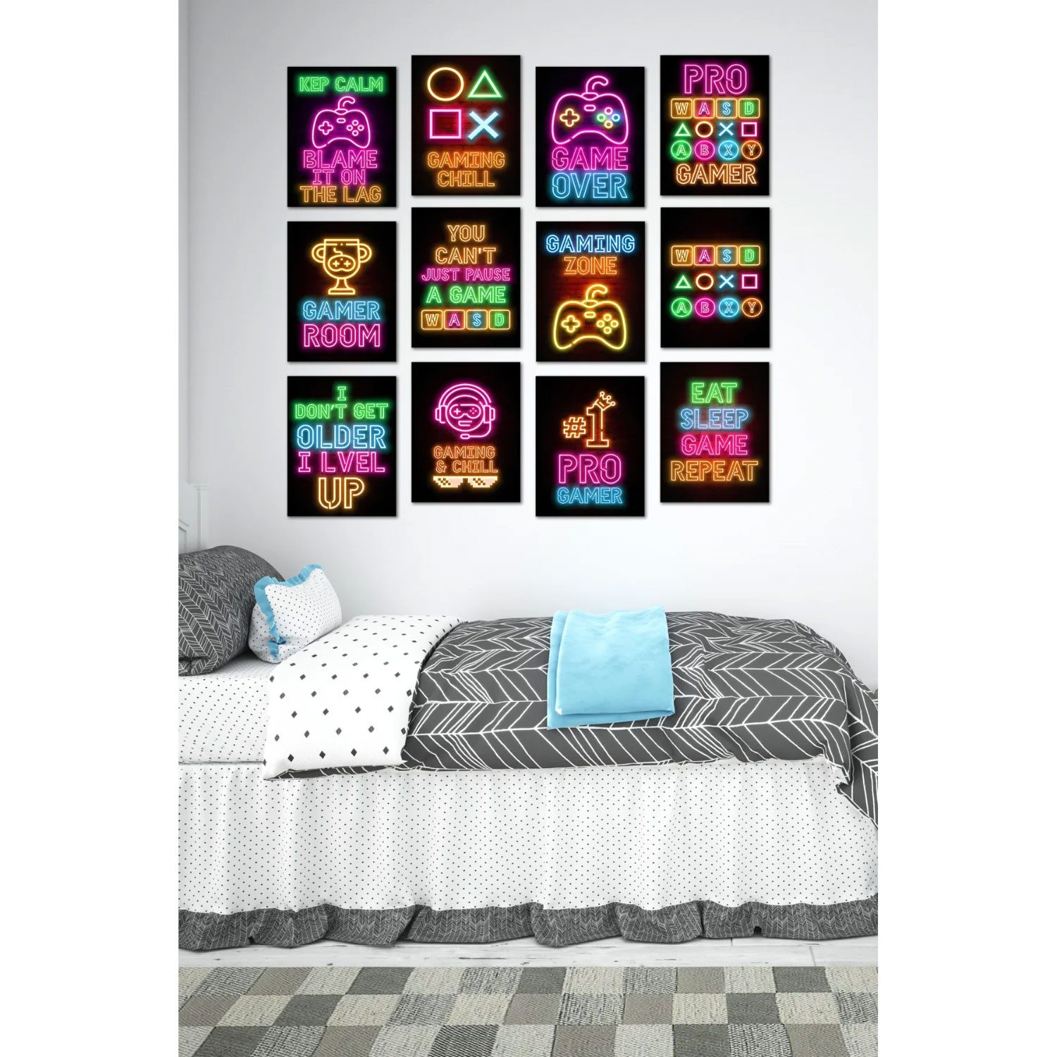 Jungengel Wandbild Gamer Zocker 12-Teilig Wanddeko Gaming-Room Spielzimmer, (12 St), Extra für Zocker & Gamer designed