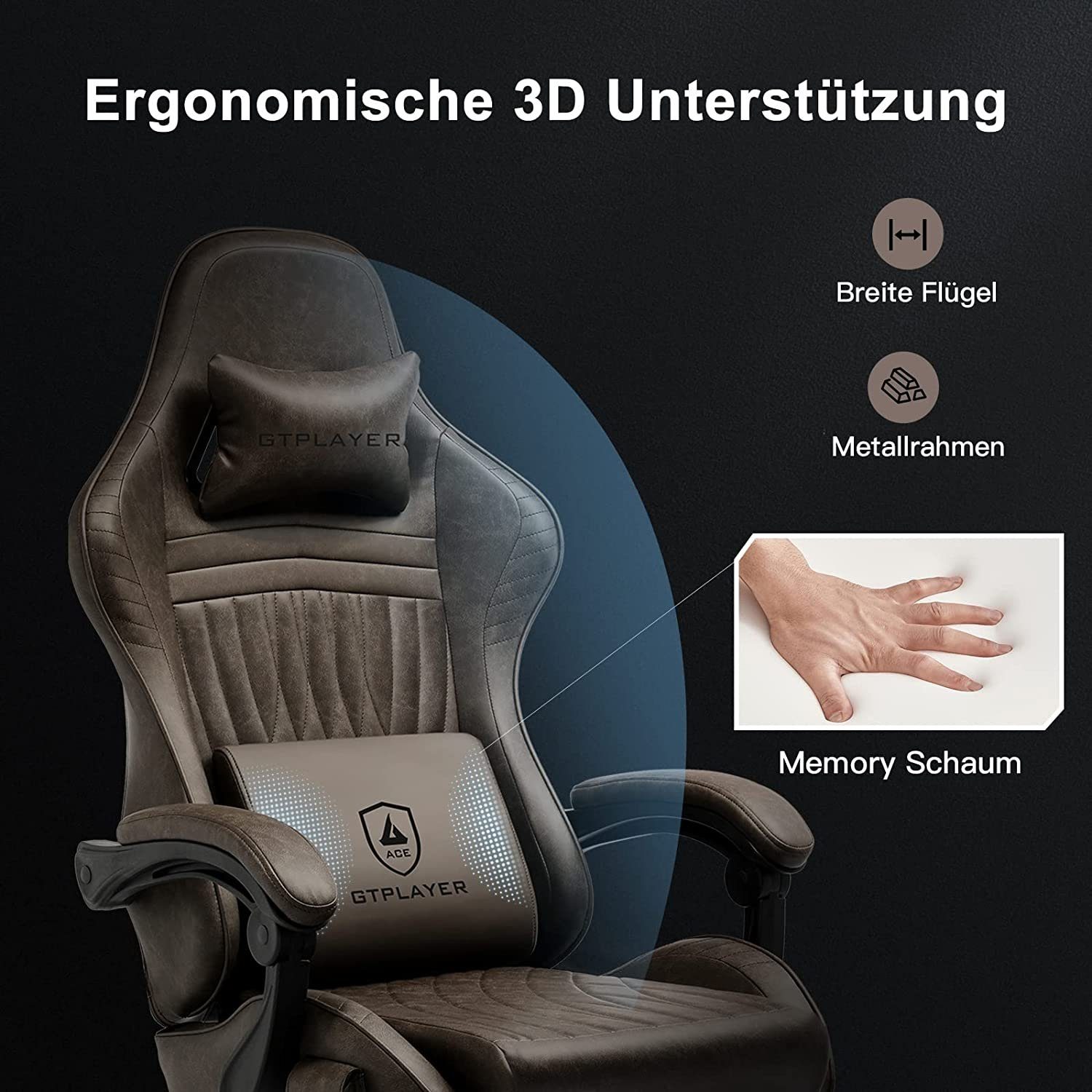 GTPLAYER Gaming-Stuhl ergonomischer Bürostuhl mit HIFI Stereo Lautsprecher, Verbindungsarmlehen beeindrukende Klang-atmosphäre