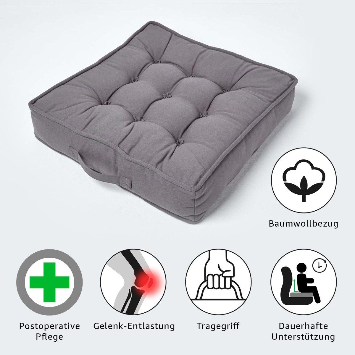 Homescapes Sitzkissen Dickes Sitzkissen grau – bequemes Sesselkissen mit Baumwollbezug – Bild 2 von 5