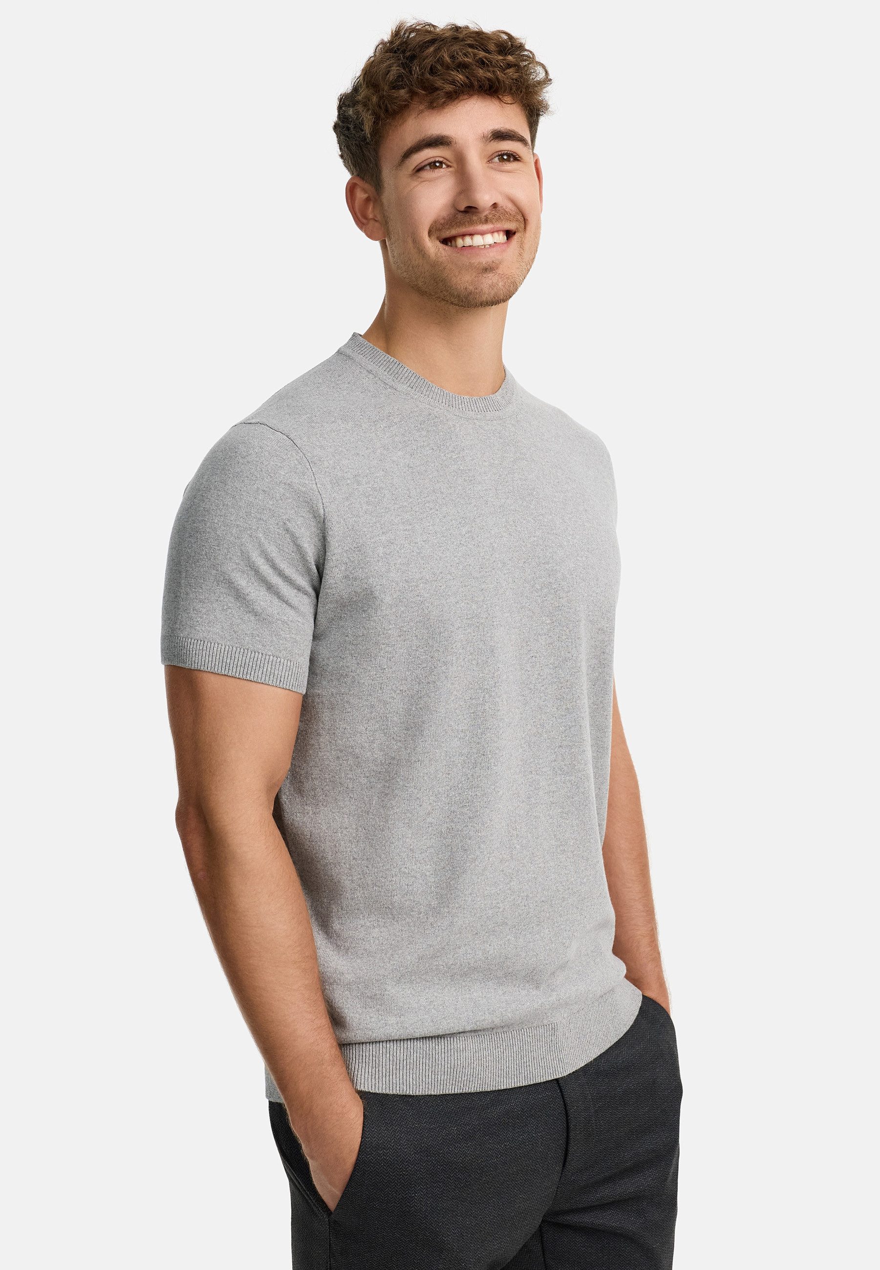 Indicode T-Shirt Herren INVasko Shirt Tee Herrenshirt T-Shirt Feinstrick mit Rippstricksaum