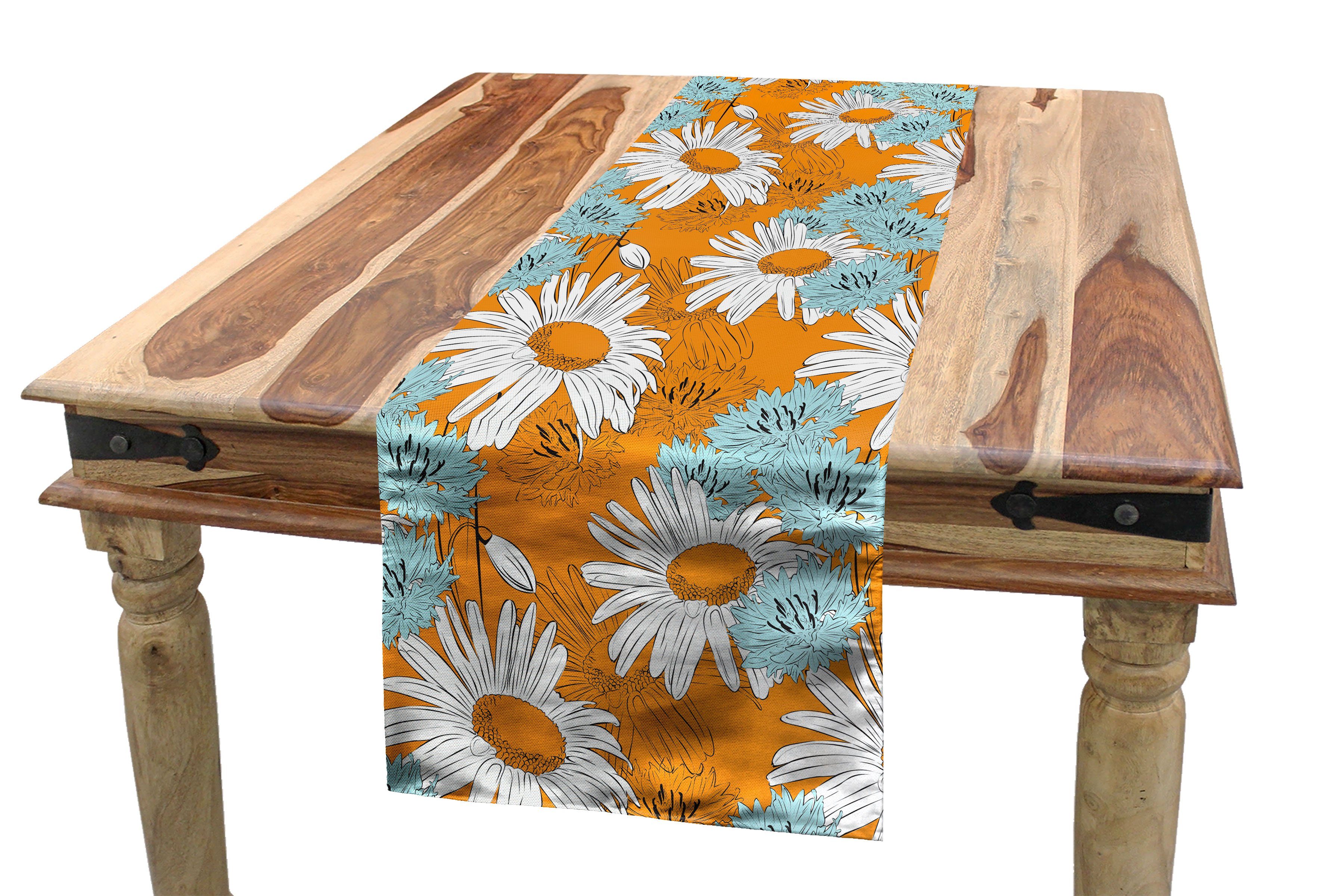 Abakuhaus Tischläufer Esszimmer Küche Rechteckiger Dekorativer Tischläufer, Orange Gänseblümchen Frühlingssaison