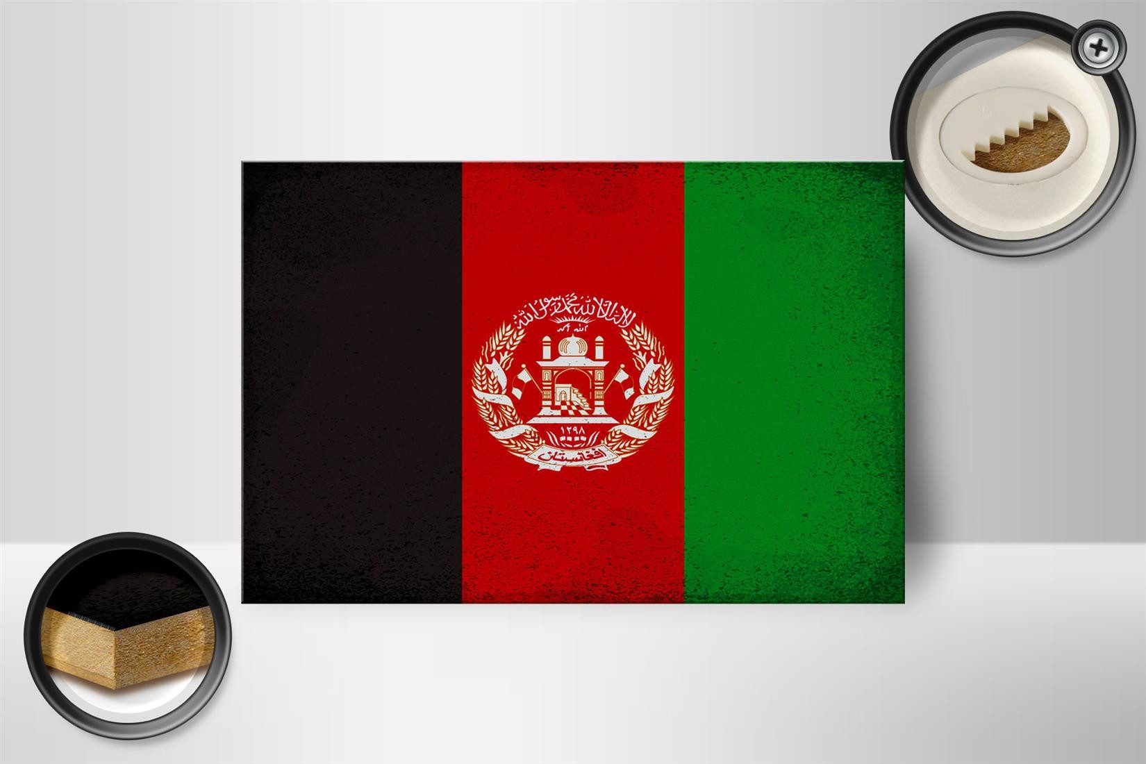 Femer GmbH Holzbild Flagge Afghanistan 18x12 cm Afghanistan Vintage, Flaggen (1 St), Glatte Holzfaserplatte (MDF), vorn beschichtet